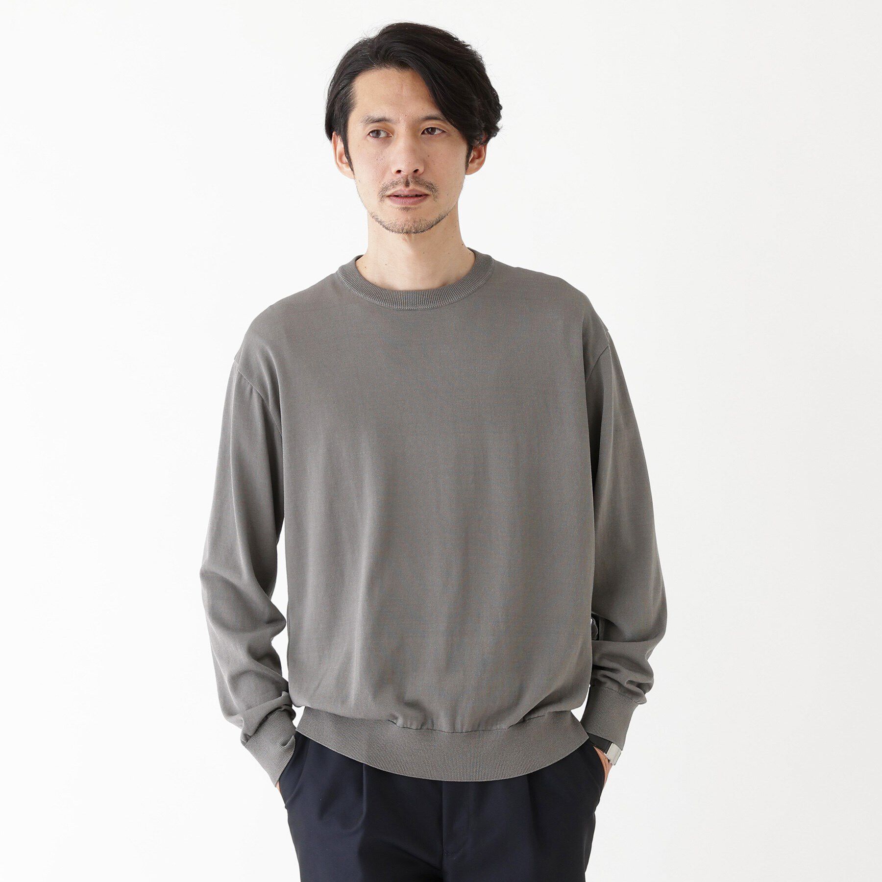 TAKEO KIKUCHI「【THE FLAGSHIP】ウール混シルク プルオーバーニット」|ニット・セーター|チャコールグレー(0