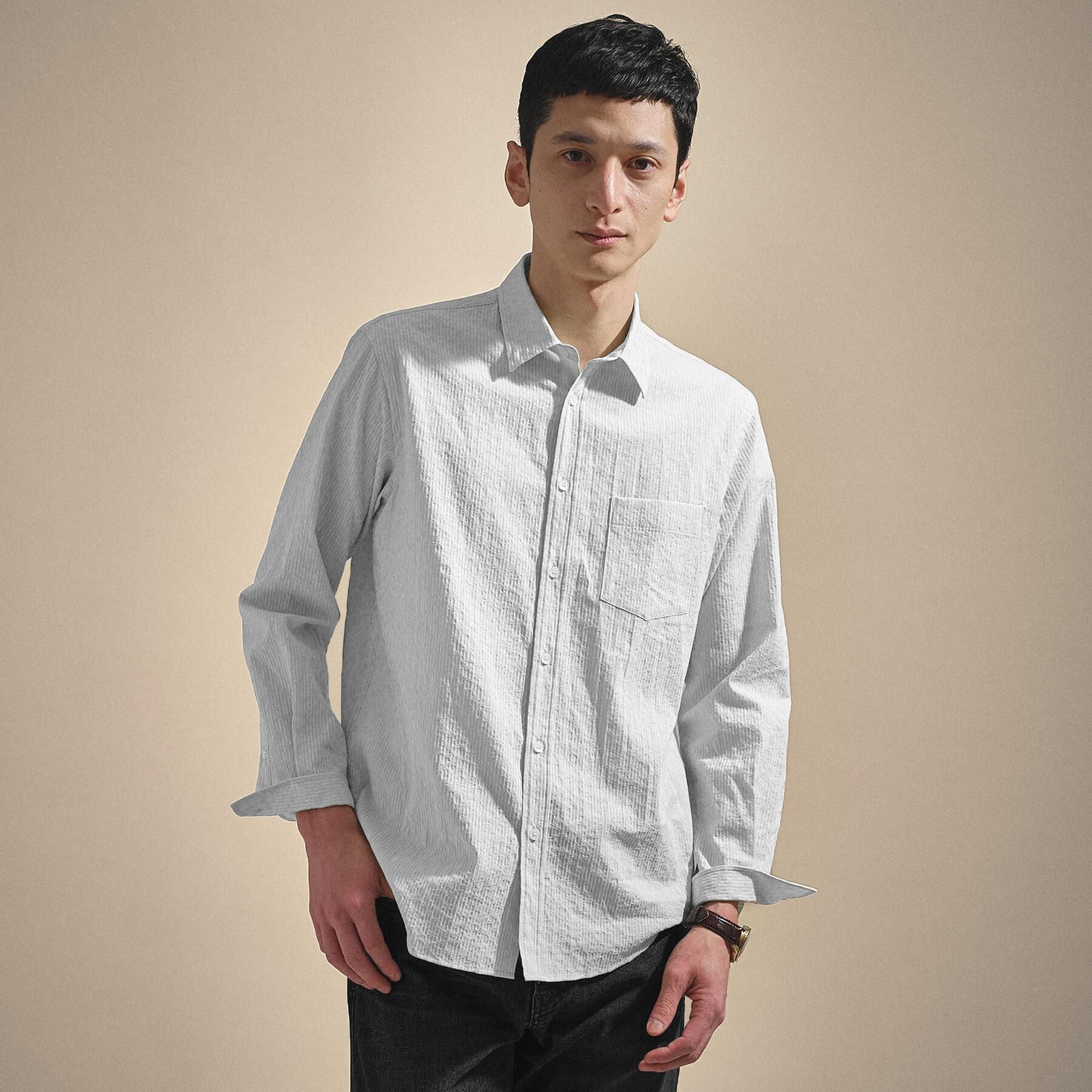 TAKEO KIKUCHI「播州 ドビーストライプ フラワーシャツ」|シャツ・ブラウス|ライトグレー(311