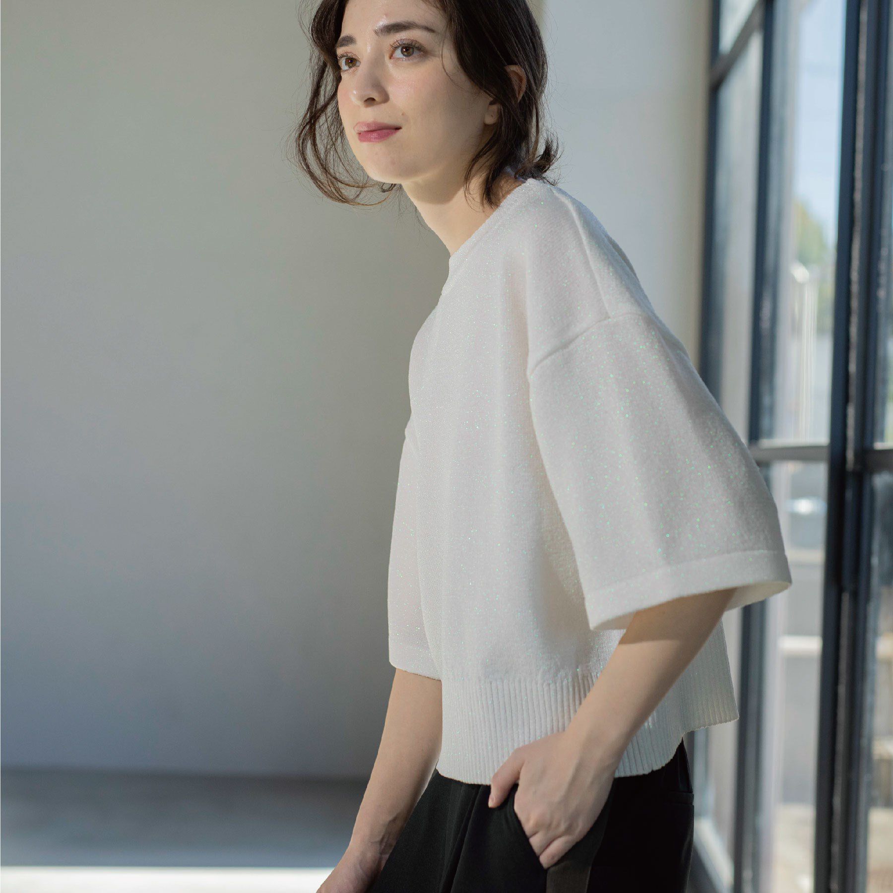 OPAQUE.CLIP「ラメハーフスリーブトップス」|ニット・セーター|