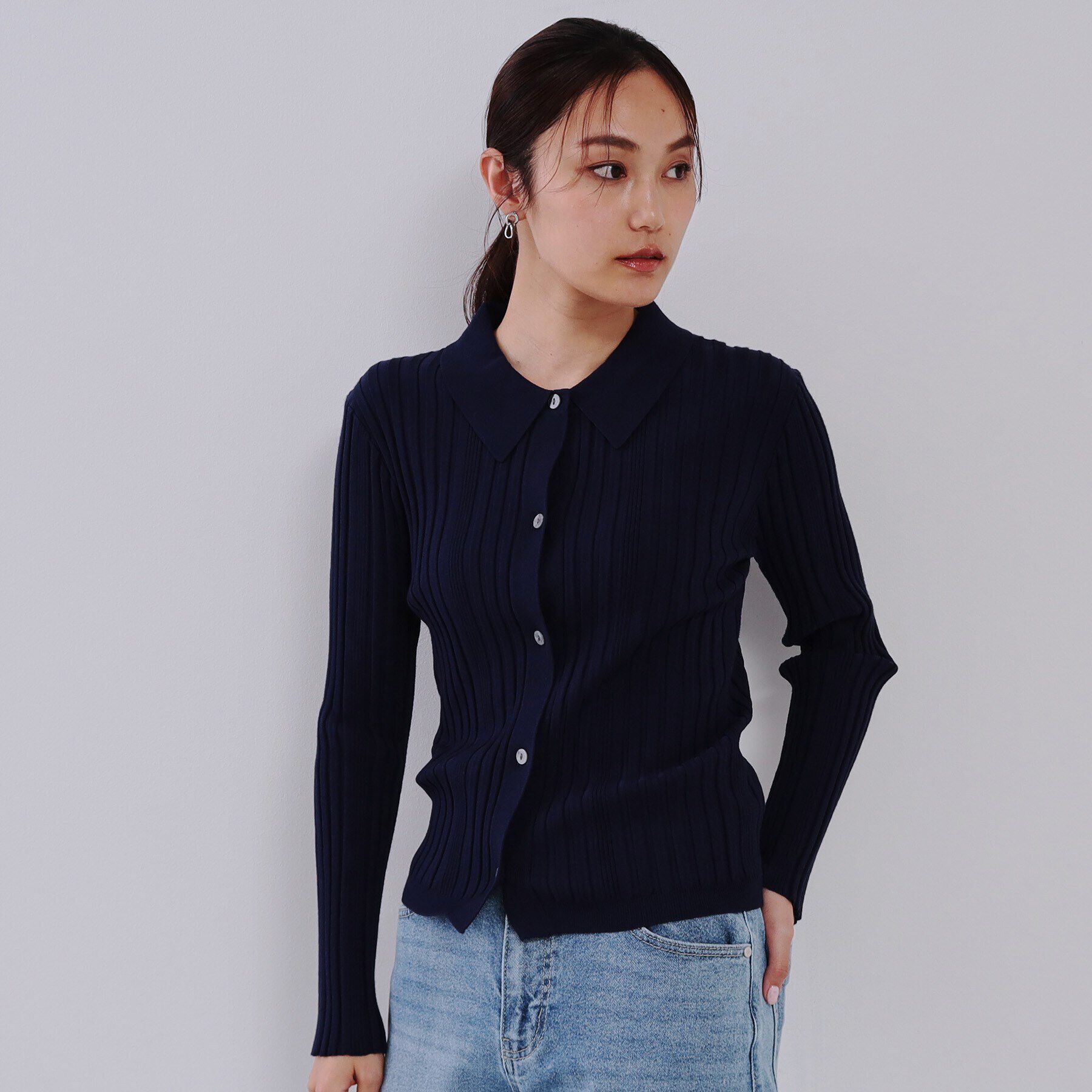 OPAQUE.CLIP「《CLASSY掲載》ランダムリブポロ衿ニット【洗濯機洗い可】」|ニット・セーター|