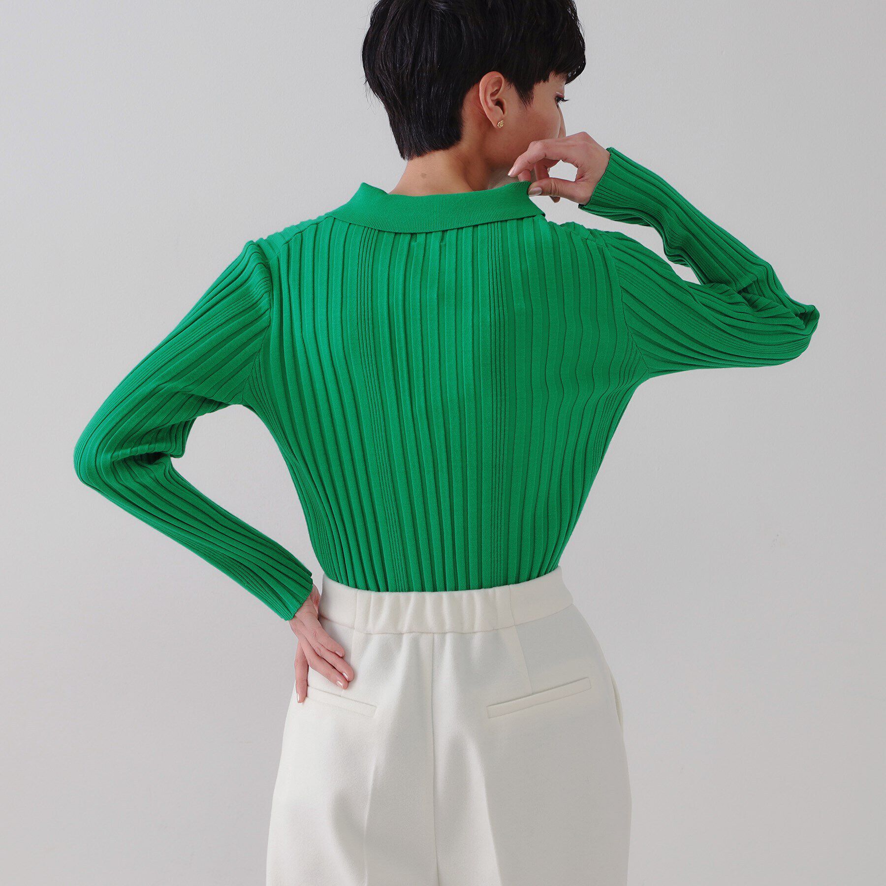 OPAQUE.CLIP「《CLASSY掲載》ランダムリブポロ衿ニット【洗濯機洗い可】」|ニット・セーター|