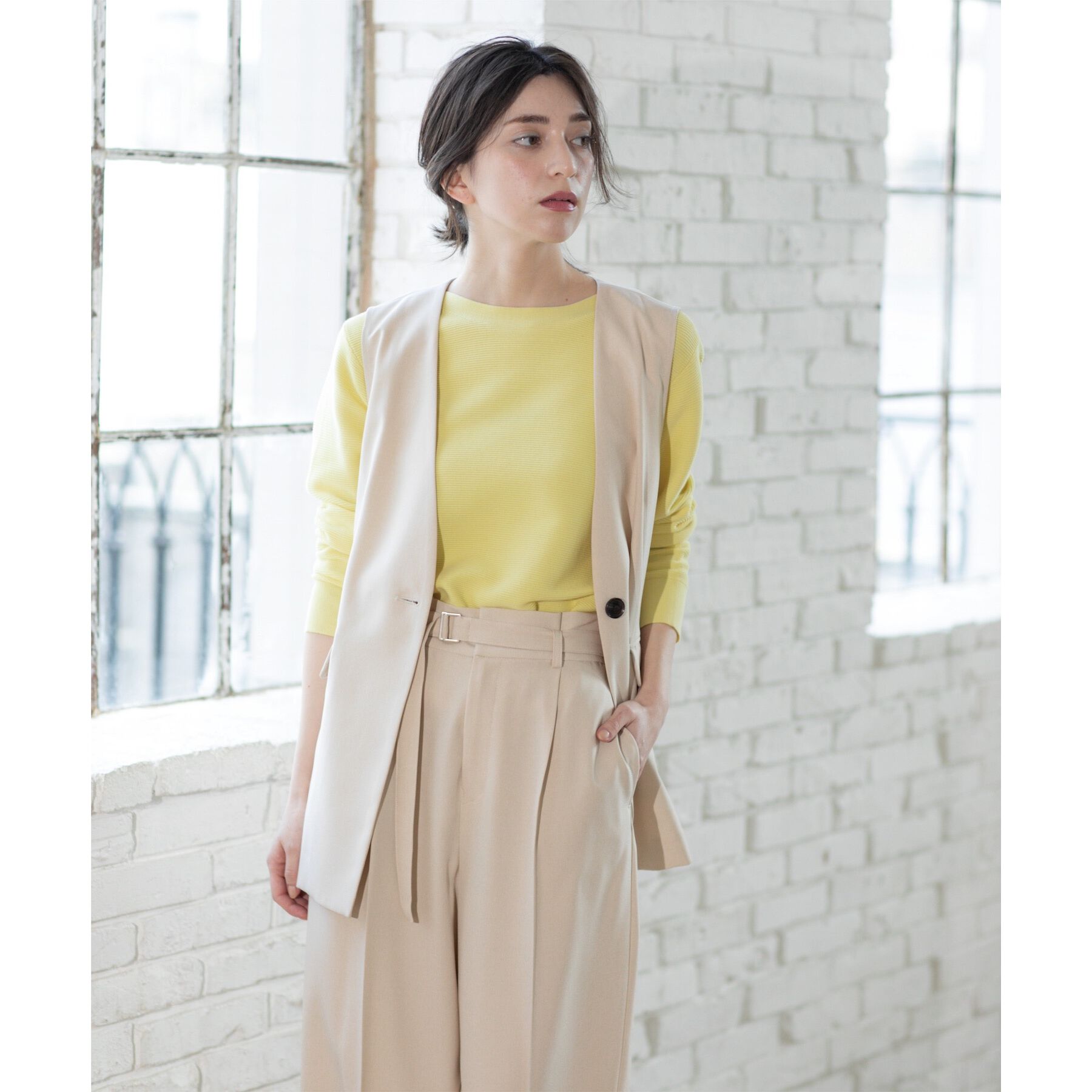 OPAQUE.CLIP「ノーカラーVネックジレ/セットアップ対応【洗濯機洗い可】」|ベスト・ジレ|