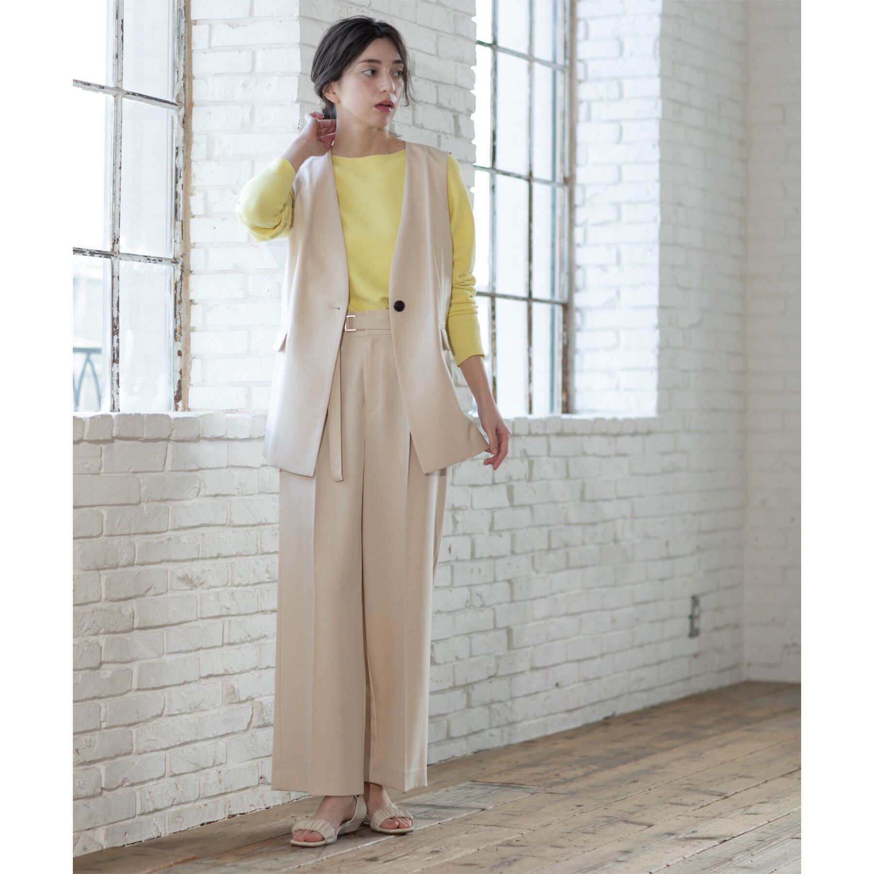 OPAQUE.CLIP「ノーカラーVネックジレ/セットアップ対応【洗濯機洗い可】」|ベスト・ジレ|