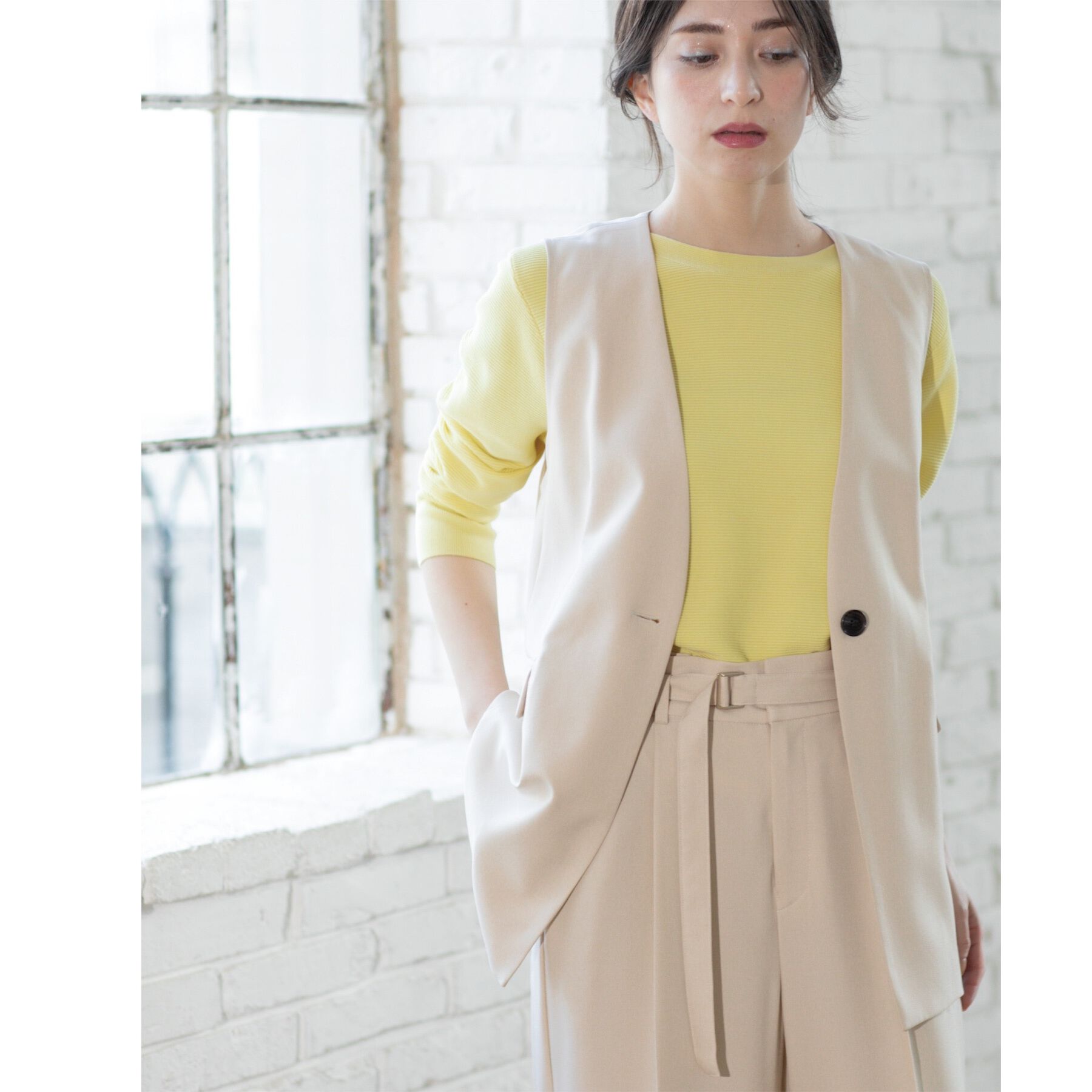 OPAQUE.CLIP「ノーカラーVネックジレ/セットアップ対応【洗濯機洗い可】」|ベスト・ジレ|