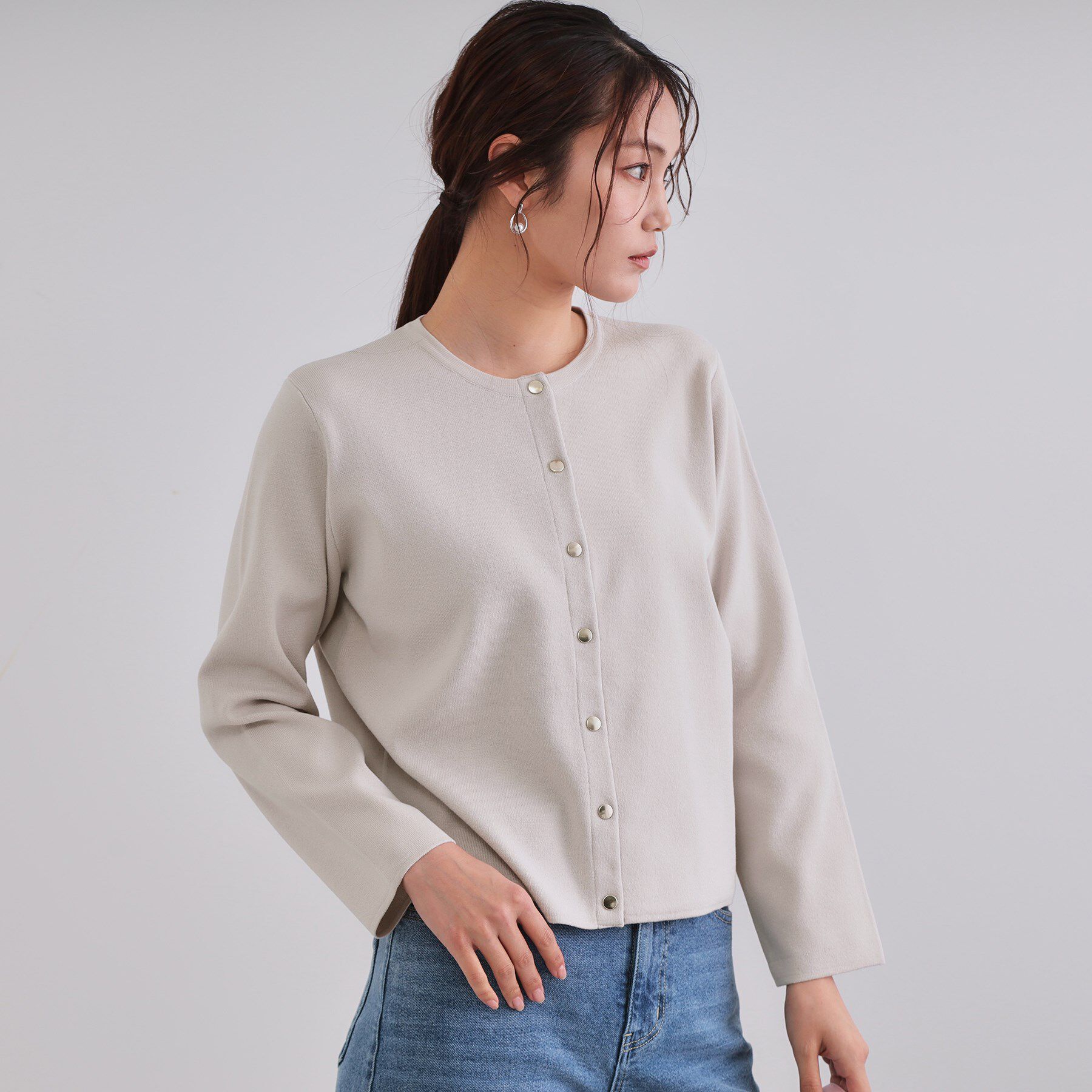 OPAQUE.CLIP「スナップボタンショートニットカーディガン【洗濯機洗い可】」|カーディガン|