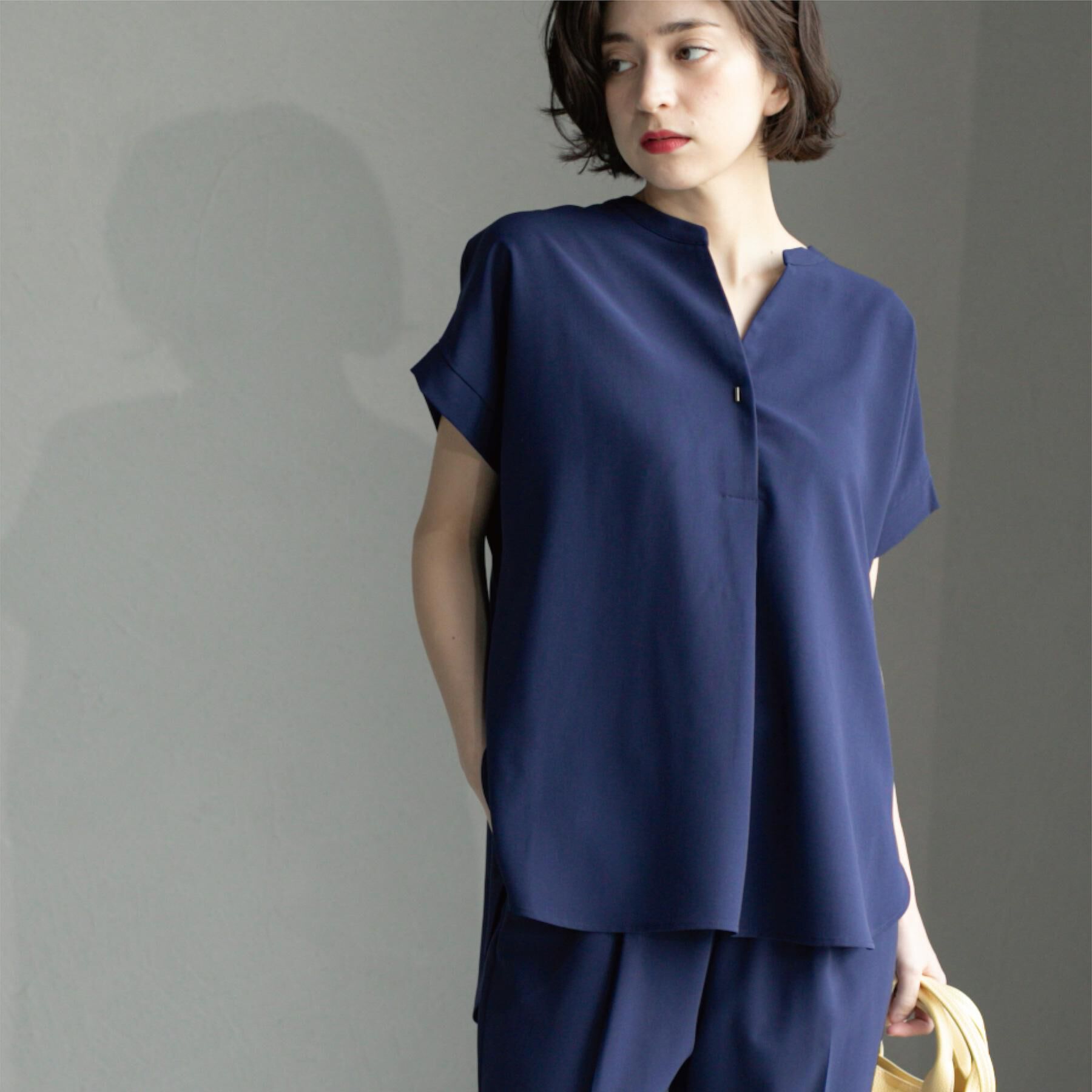 OPAQUE.CLIP「《7色展開/SS-LLサイズ》ストレッチスキッパーブラウス/セットアップ対応【洗濯機洗い可/防シワ】」|シャツ・ブラウス|ブルー(093)