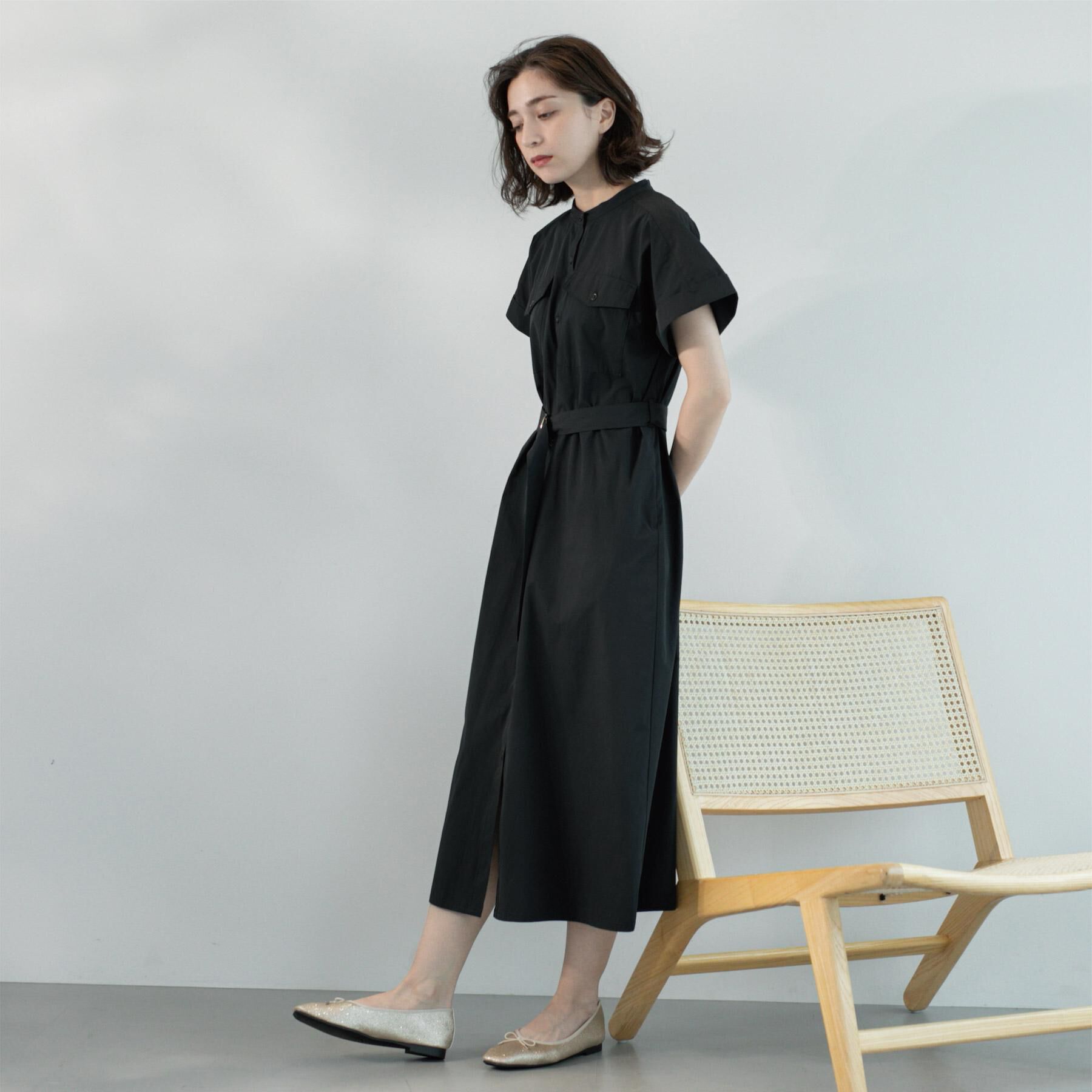 OPAQUE.CLIP「ダブルポケットシャツワンピース【洗濯機洗い可】」|ワンピース|ブラック(019)