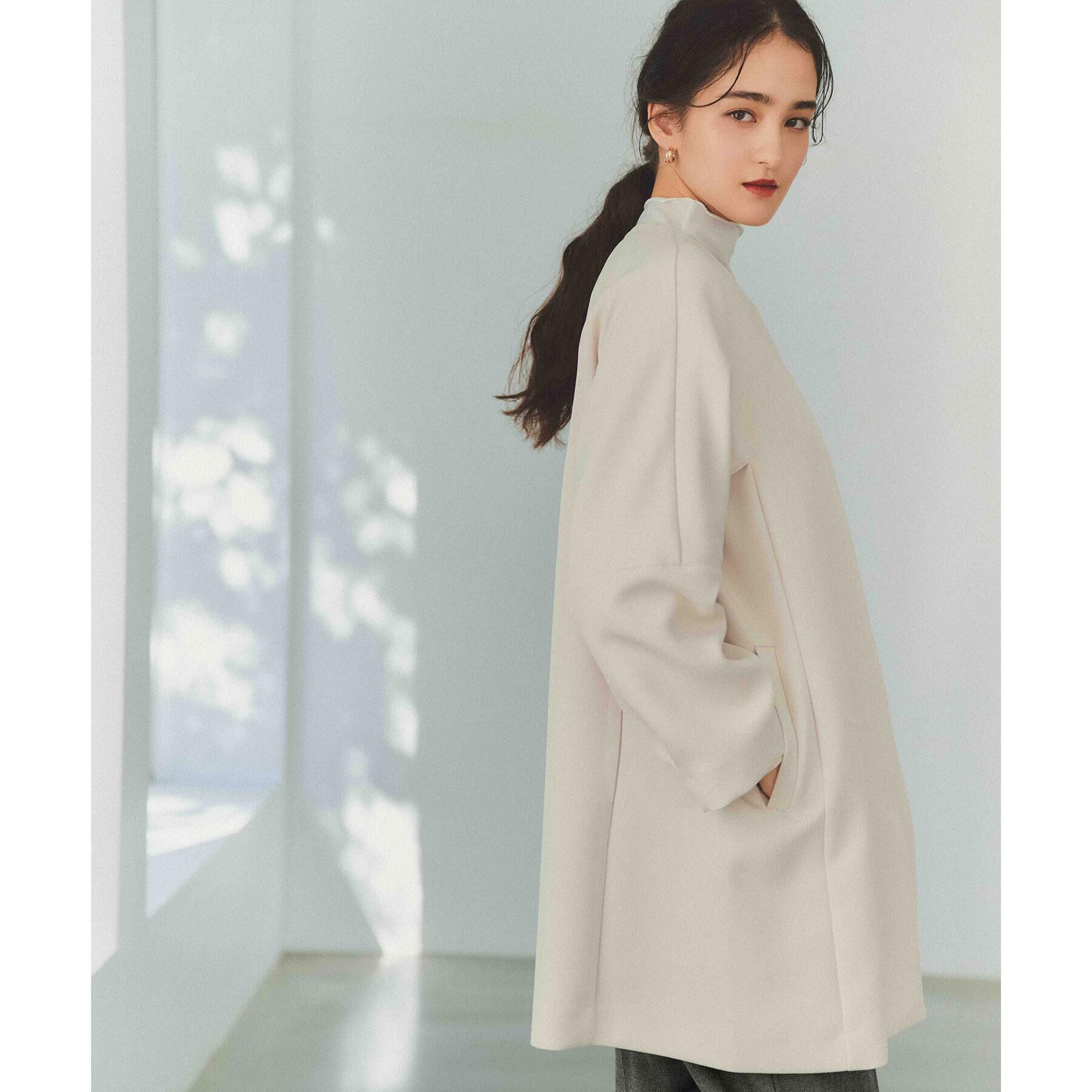 OPAQUE.CLIP「フォルムスリーブミドルコート【洗濯機OK】」|ノーカラーコート|