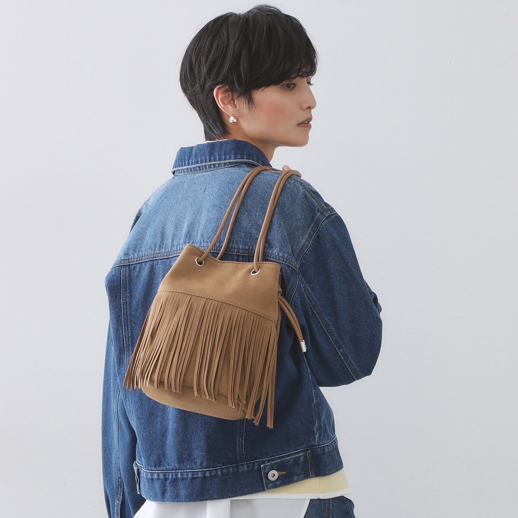 OPAQUE.CLIP「【2WAY】フリンジ巾着ミニトート」|トートバッグ|ブラウン(043)