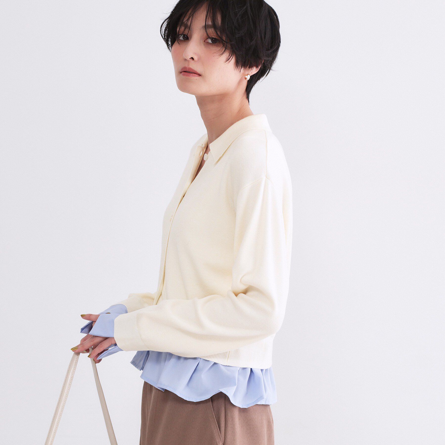 OPAQUE.CLIP「ポロ衿シャツドッキングニット【洗濯機OK】」|カーディガン|