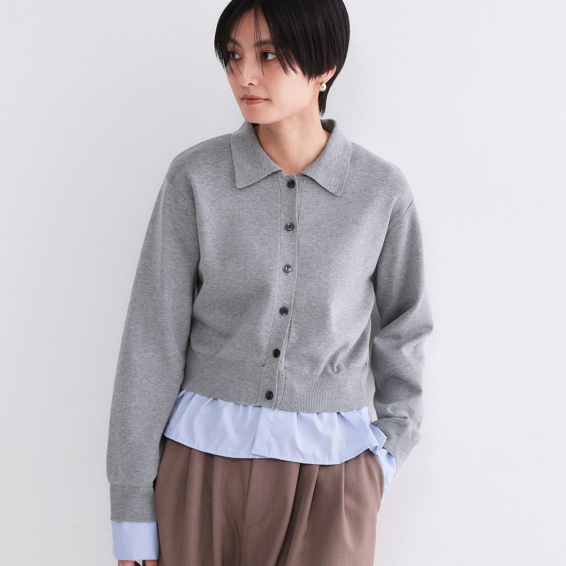 OPAQUE.CLIP「ポロ衿シャツドッキングニット【洗濯機OK】」|カーディガン|