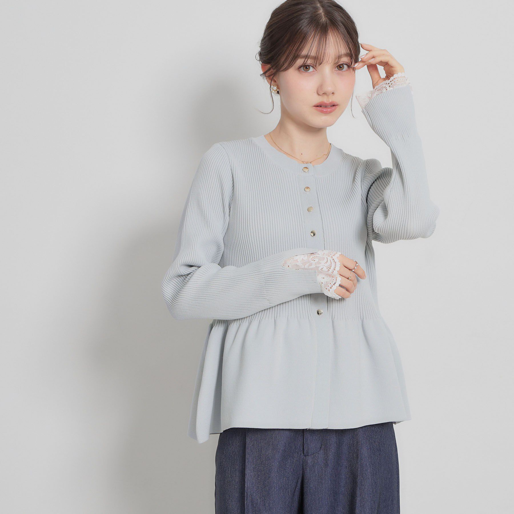 Couture broach「【大人かわいい・洗える】ペプラムニットカーディガン」|カーディガン|