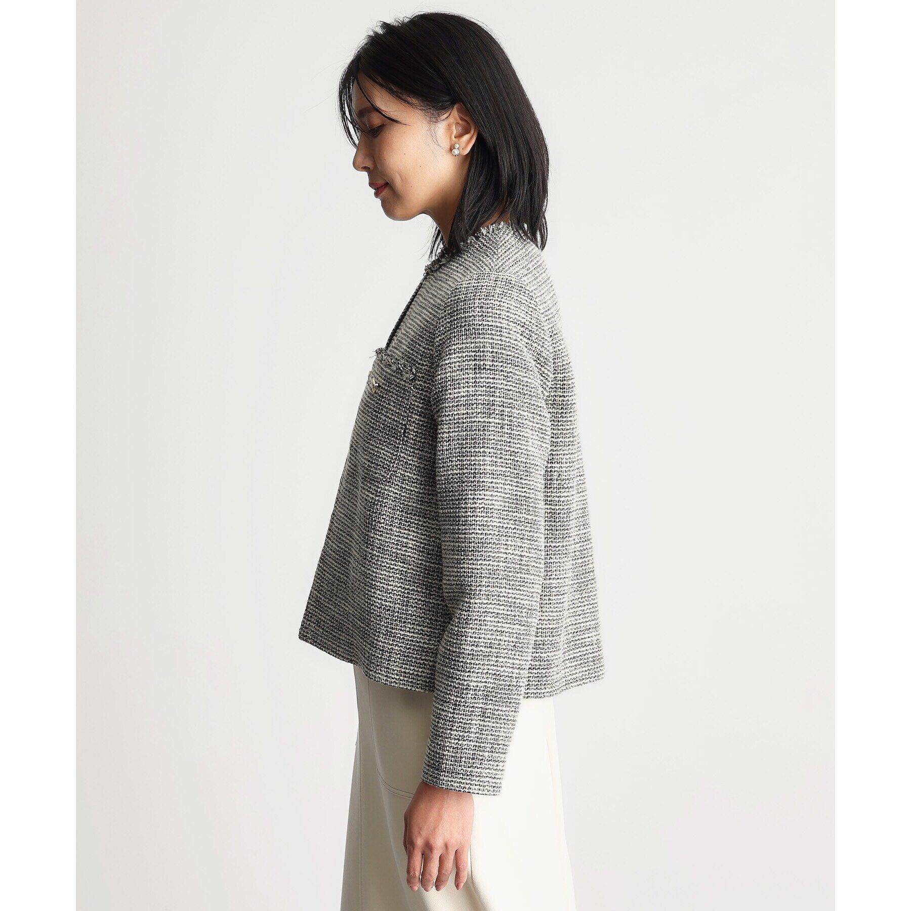 THE SHOP TK「【ONOFF活躍/セレモニー/通勤】ツイードノーカラージャケット/洗える」|ノーカラージャケット|