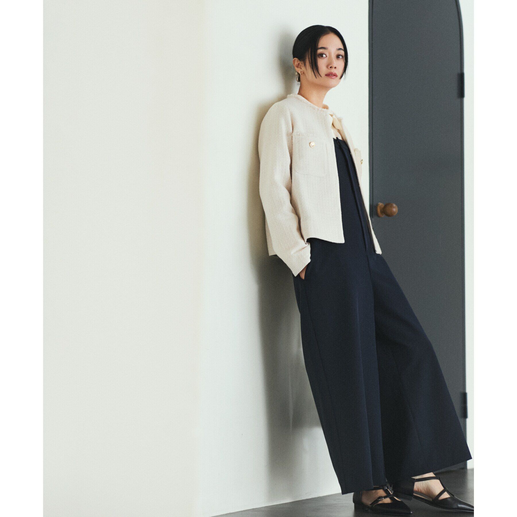 THE SHOP TK「【ONOFF活躍/セレモニー/通勤】ツイードノーカラージャケット/洗える」|ノーカラージャケット|