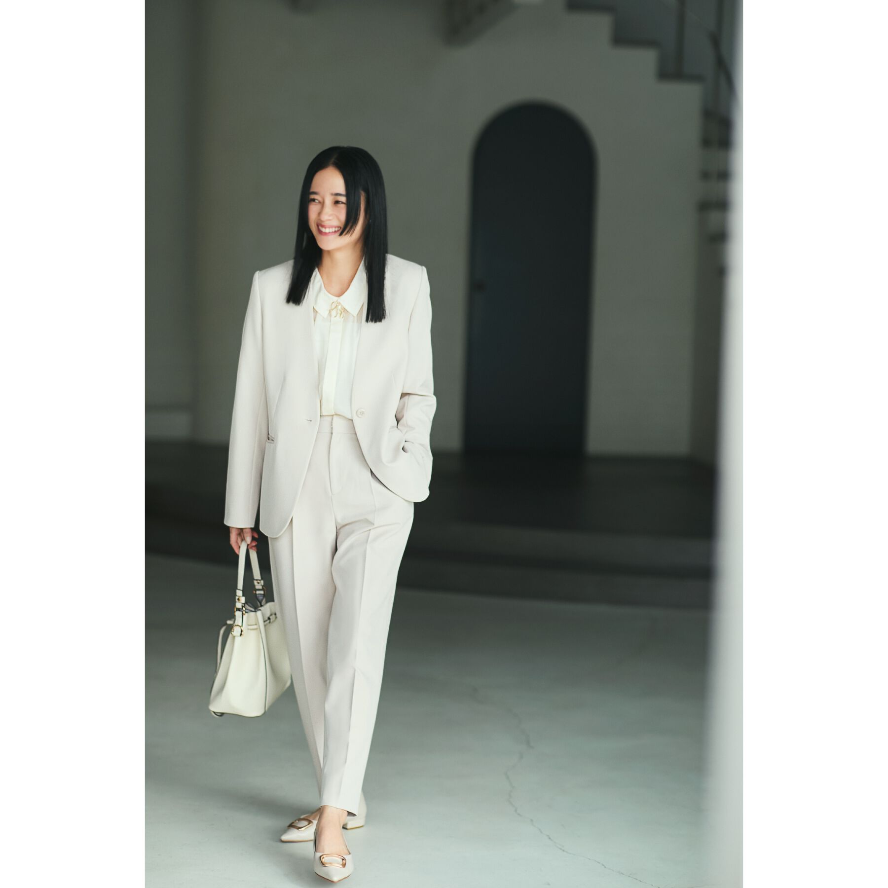 THE SHOP TK「【汚れ防止／シワになりにくい／セレモニー／通勤】ダブルクロスノーカラージャケット／洗える／サスティナ」|ノーカラージャケット|