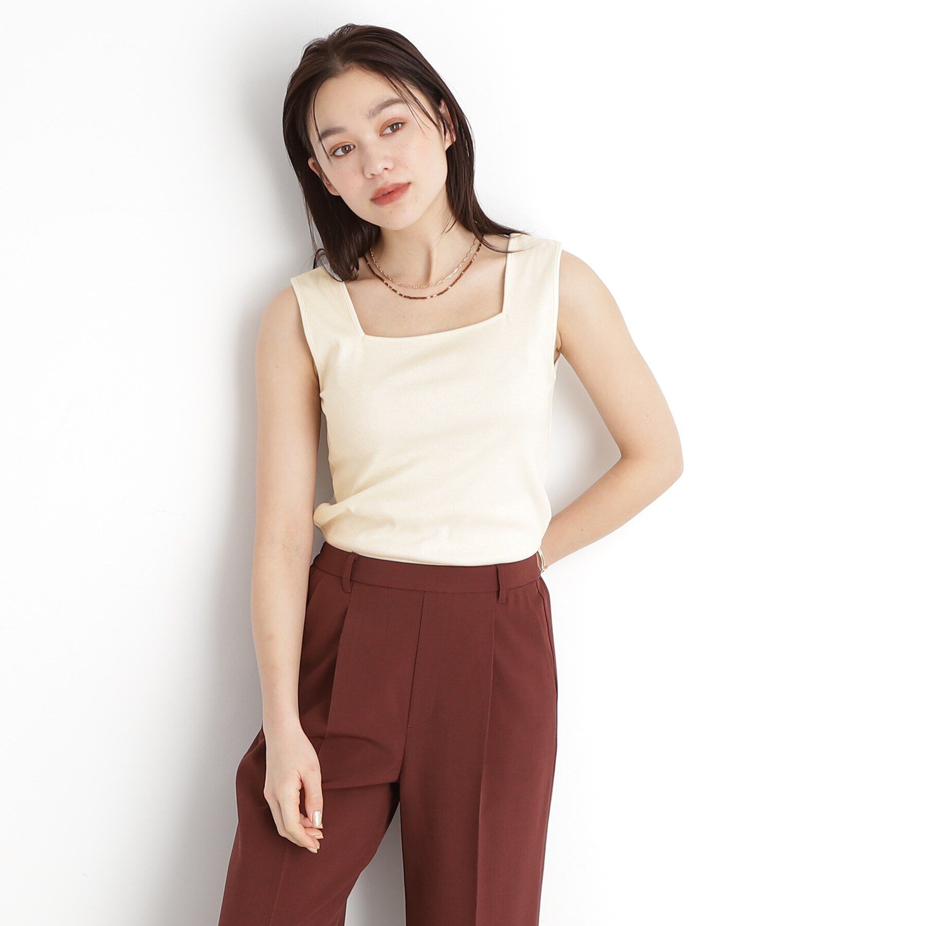 THE SHOP TK「【前後2WAY】スクエアリブタンク/洗える」|キャミソール|オフホワイト(003