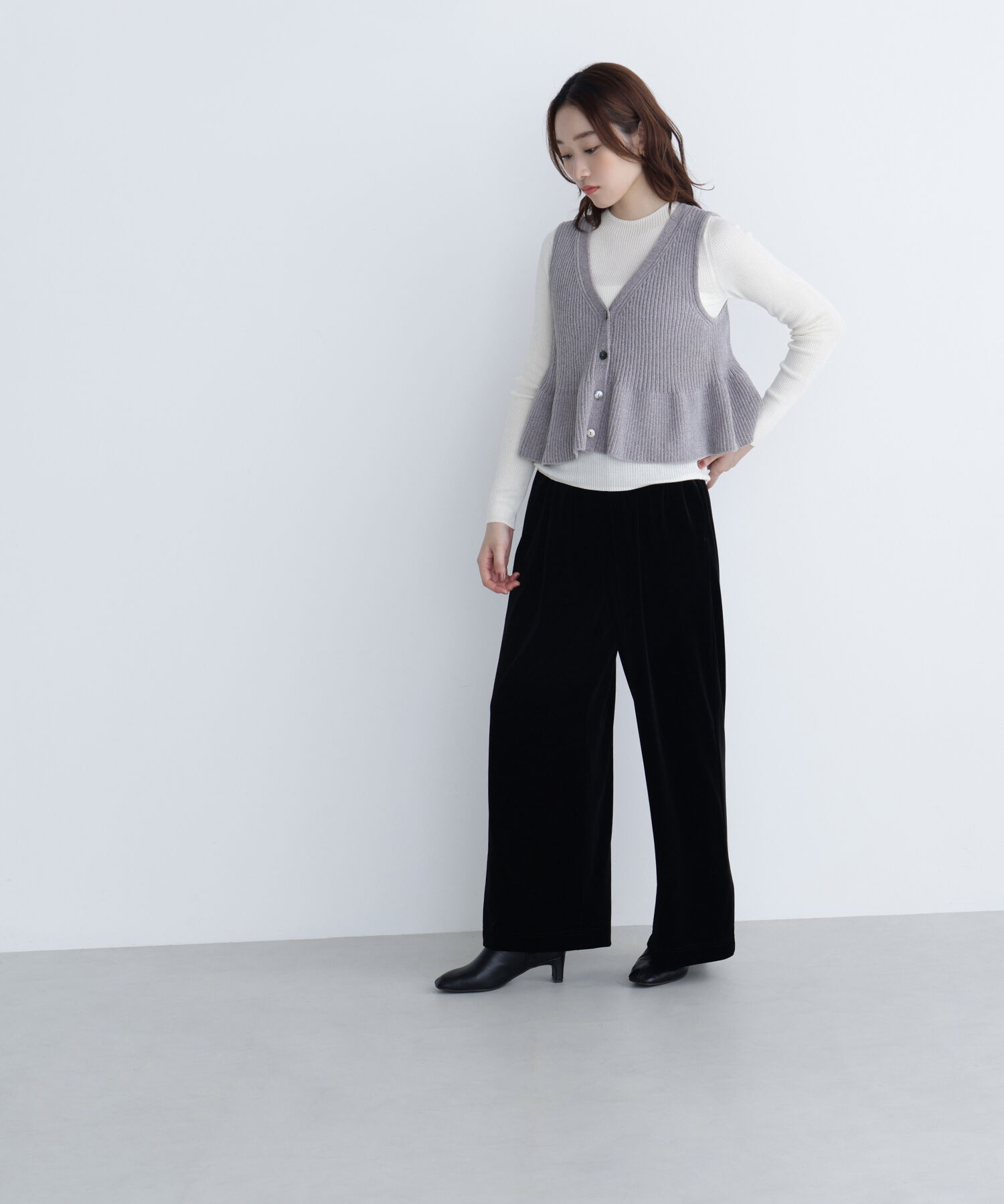  「ペプラムベスト＆リブニット」|ニット・セーター|