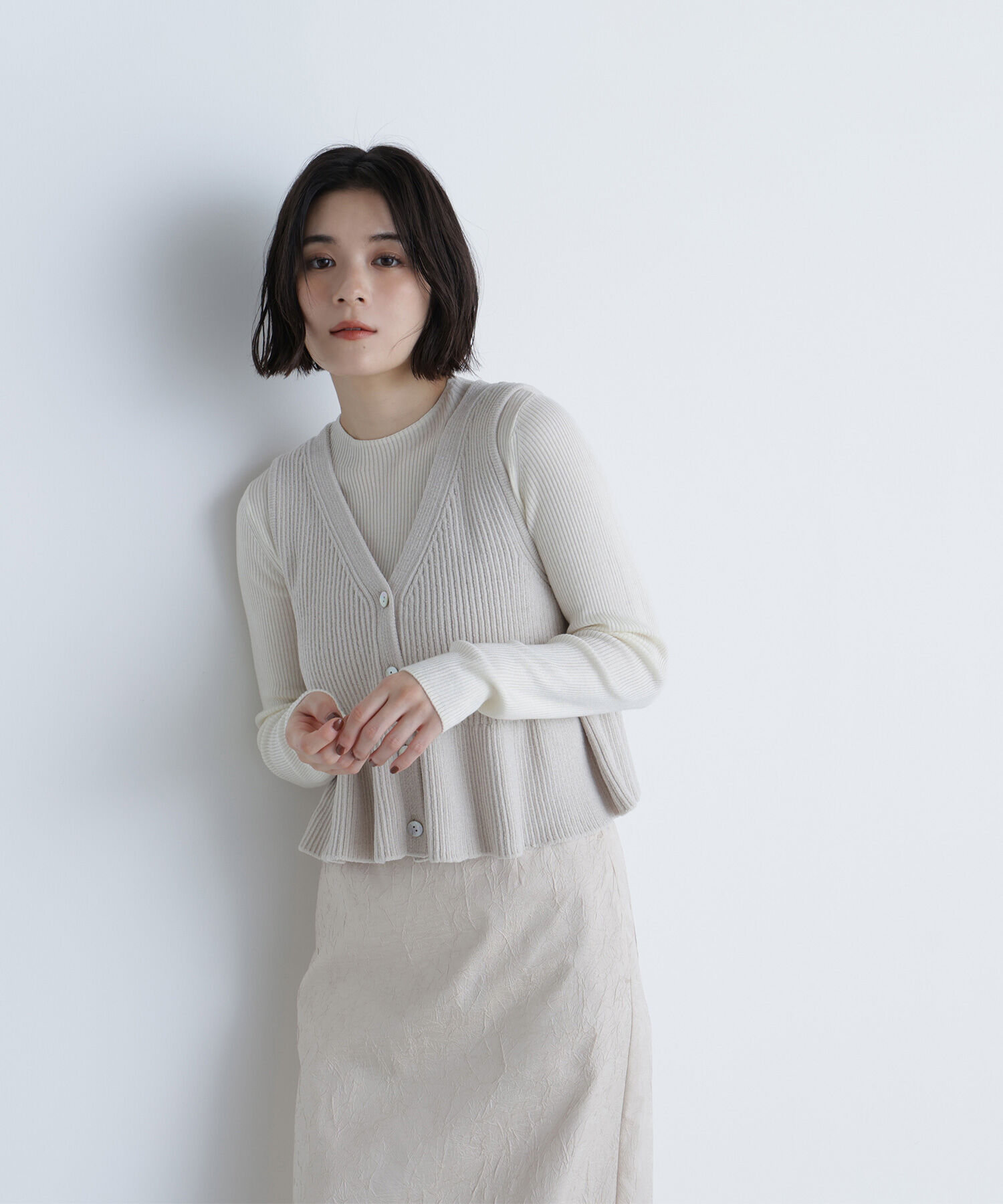  「ペプラムベスト＆リブニット」|ニット・セーター|