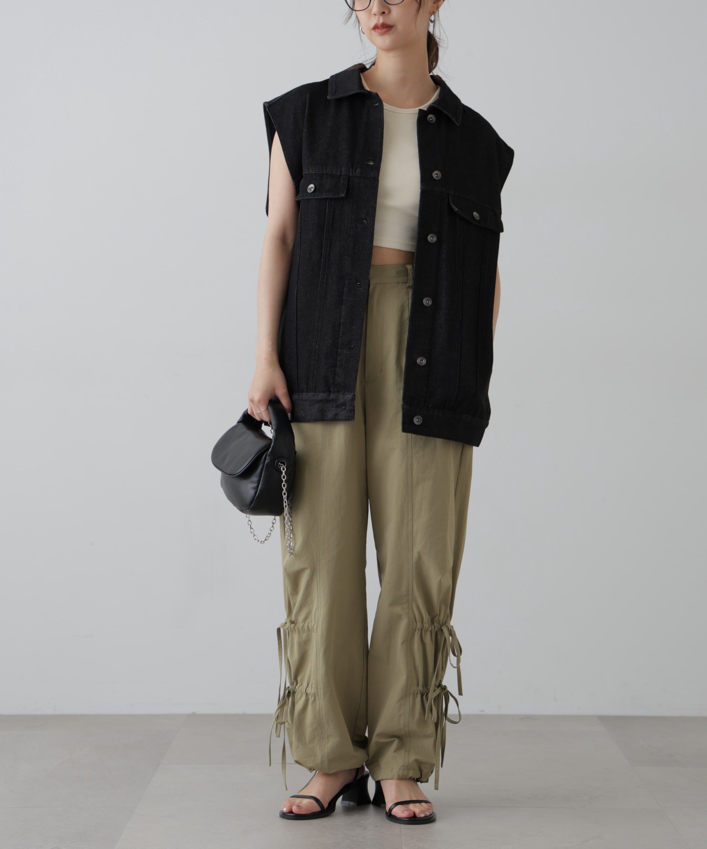  「ミドル丈デニムベスト」|ブルゾン・スタジャン|