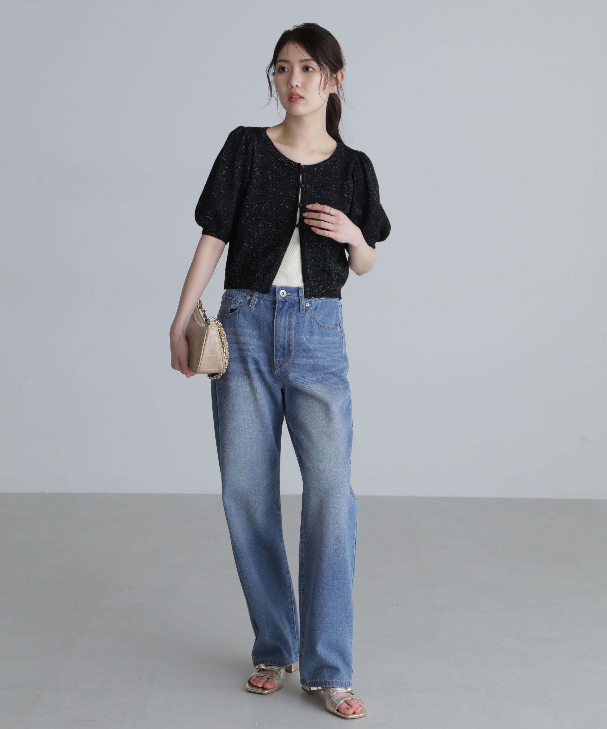  「ラメミックスパフスリーブニットカーディガン」|ニット・セーター|