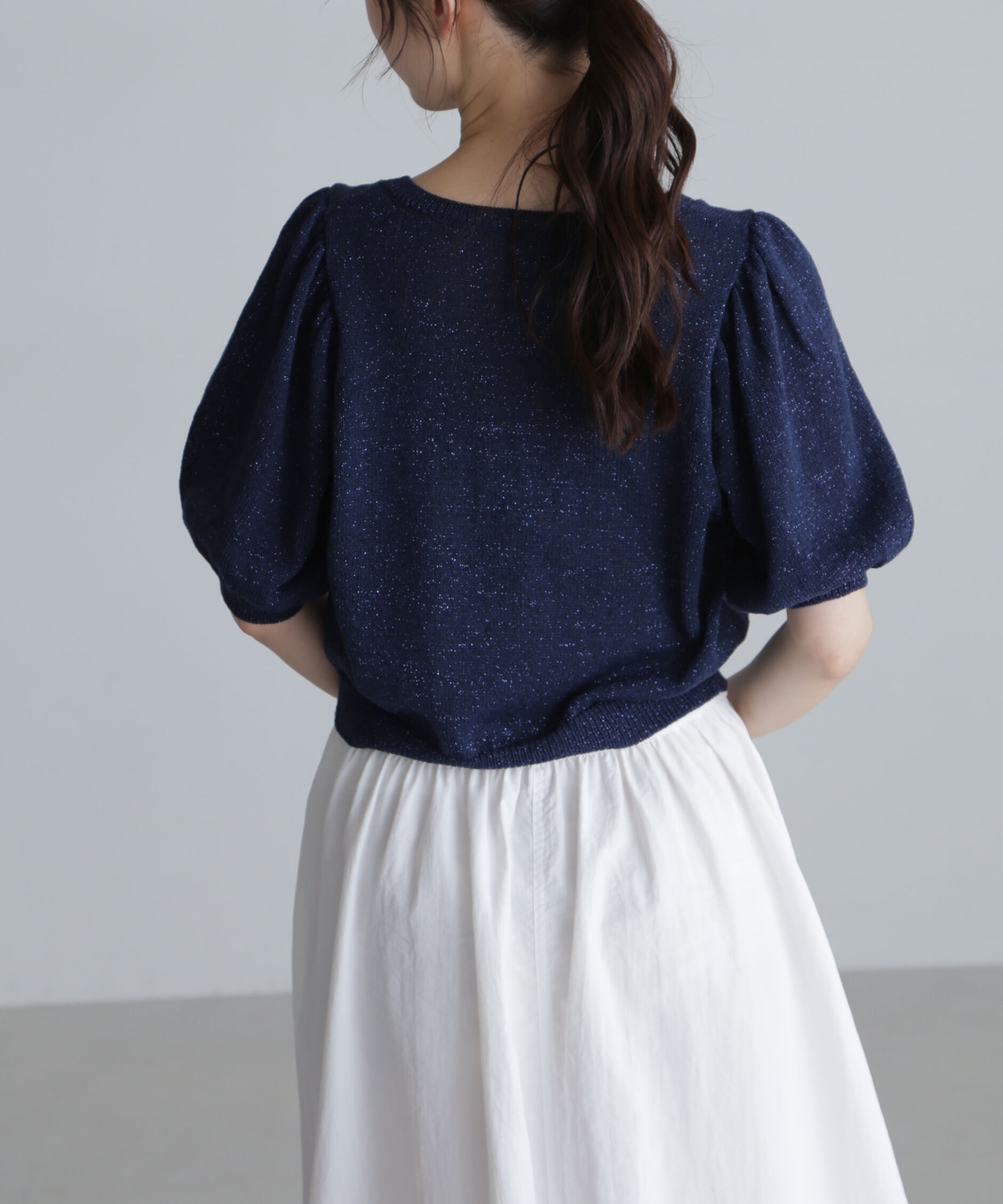  「ラメミックスパフスリーブニットカーディガン」|ニット・セーター|