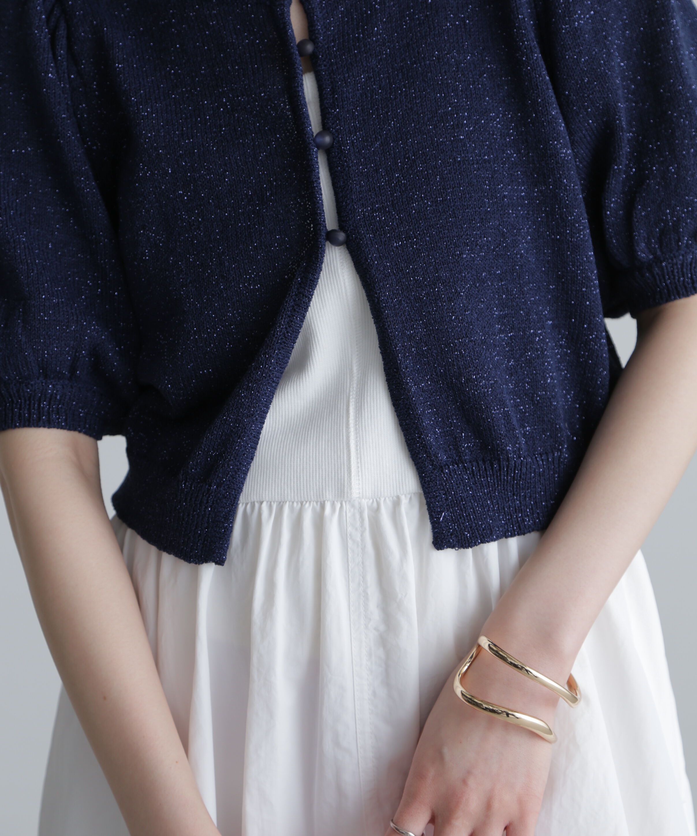  「ラメミックスパフスリーブニットカーディガン」|ニット・セーター|