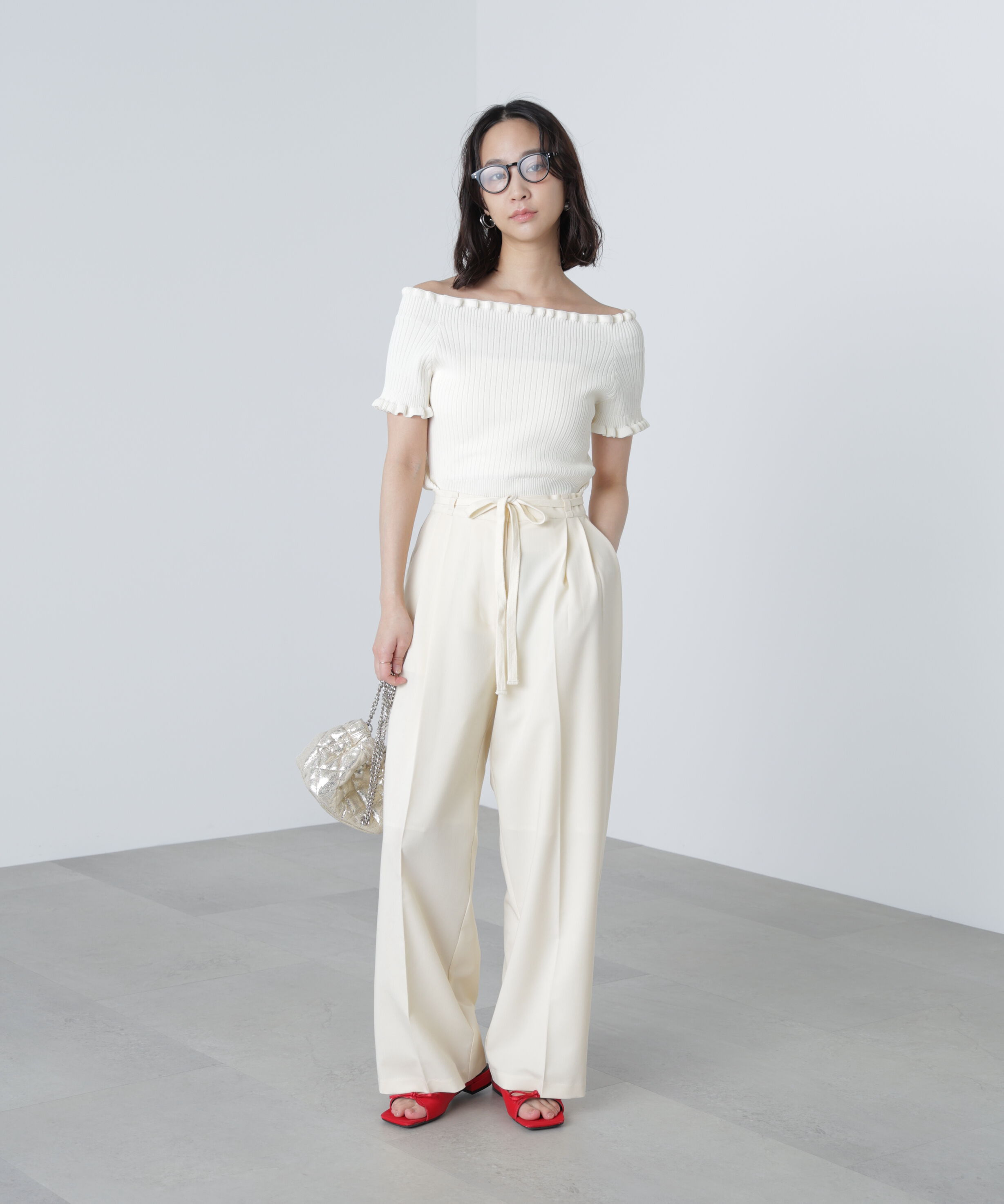  「杉綾リボンベルトワイドパンツ」|その他|