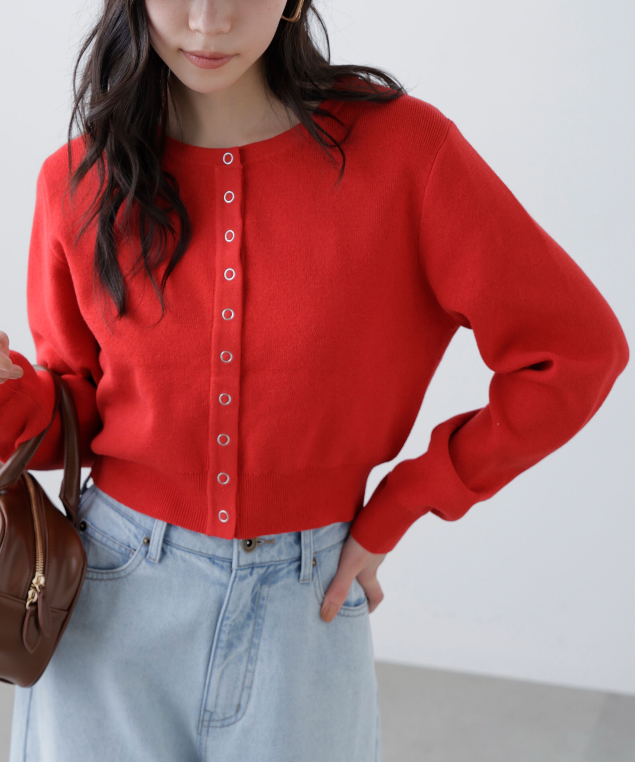  「リングドットボタンクルーネックニットカーディガン」|ニット・セーター|