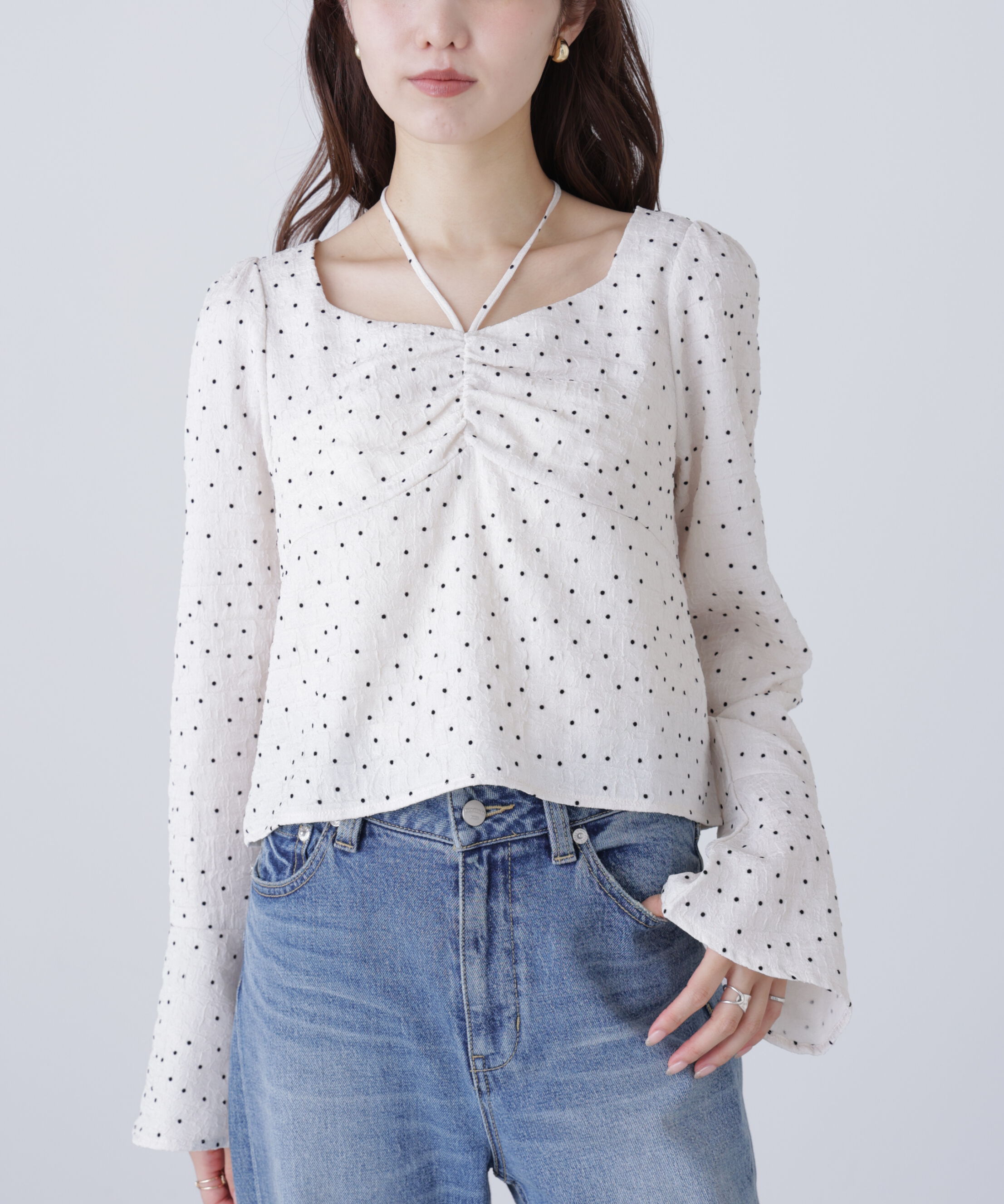  「フロントギャザーネックリボン付きブラウス」|シャツ・ブラウス|