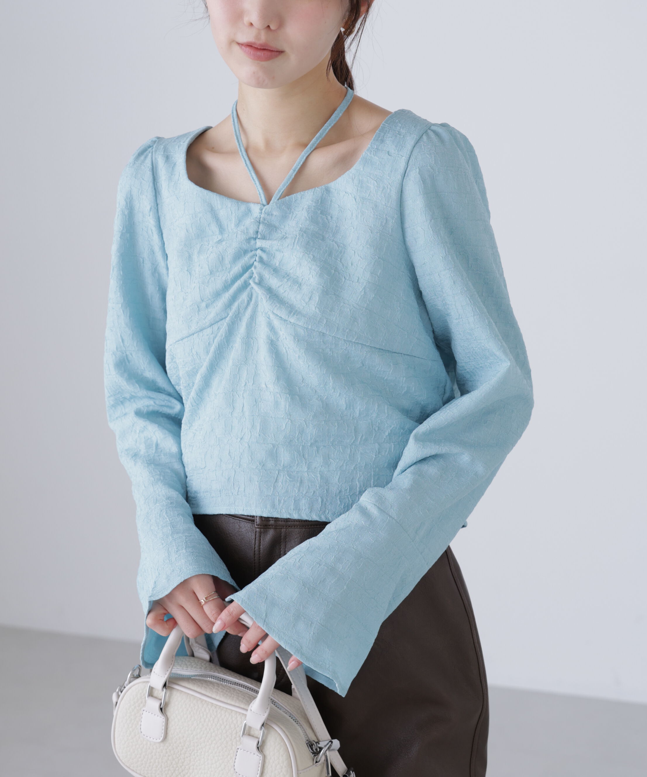  「フロントギャザーネックリボン付きブラウス」|シャツ・ブラウス|