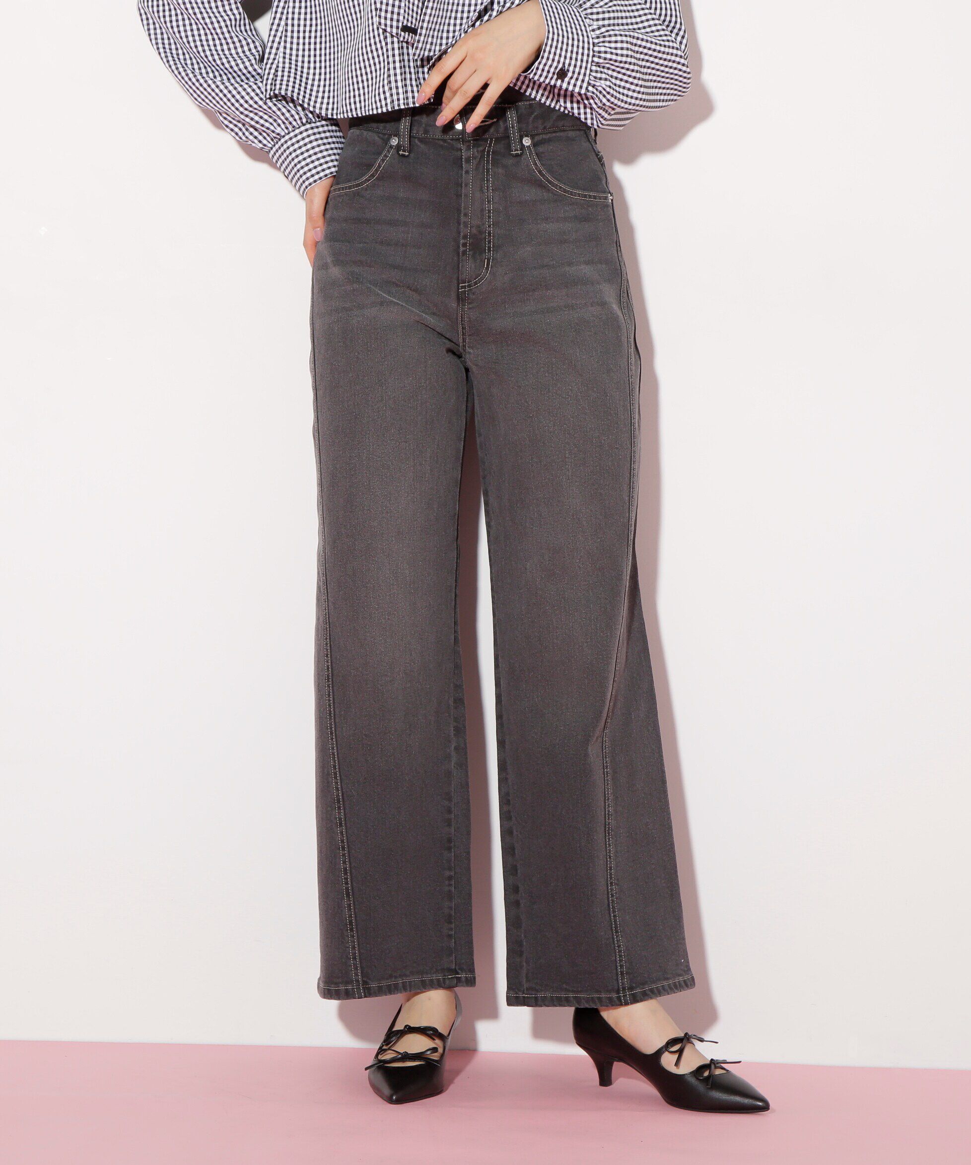  「ハイウエストストレートデニムパンツ」|その他|ブラック