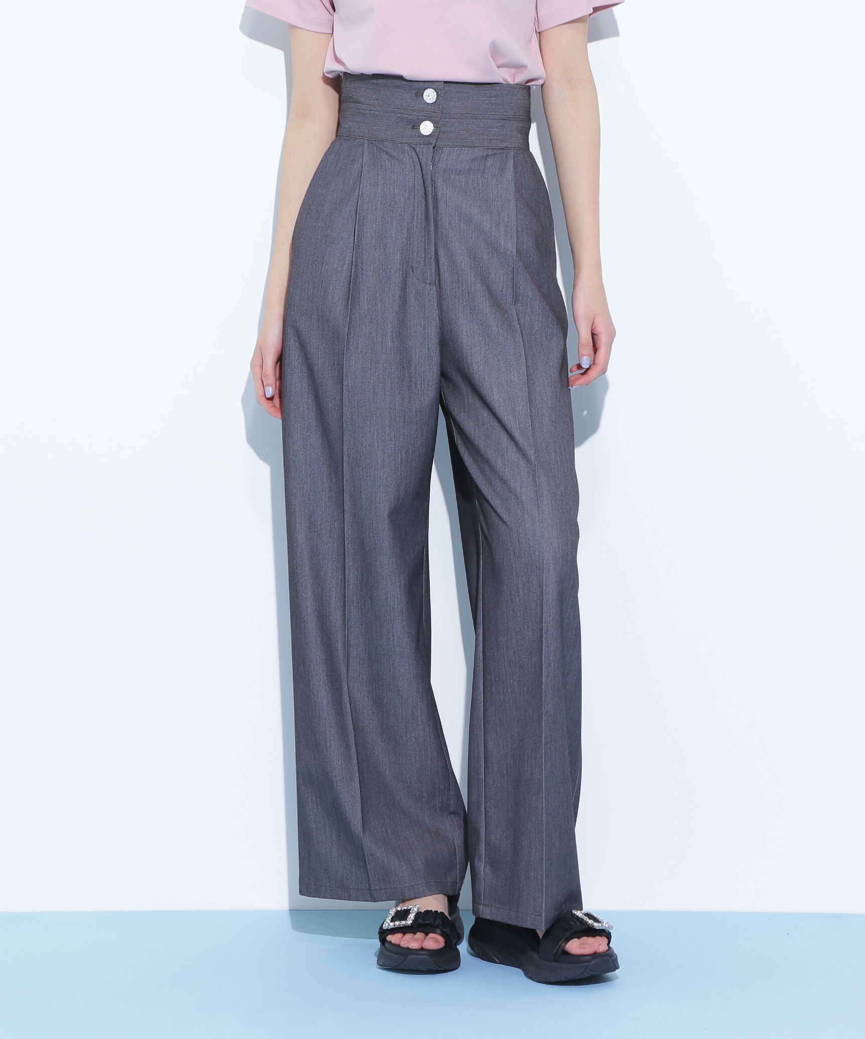  「ダブルウエストワイドパンツ」|その他|グレー