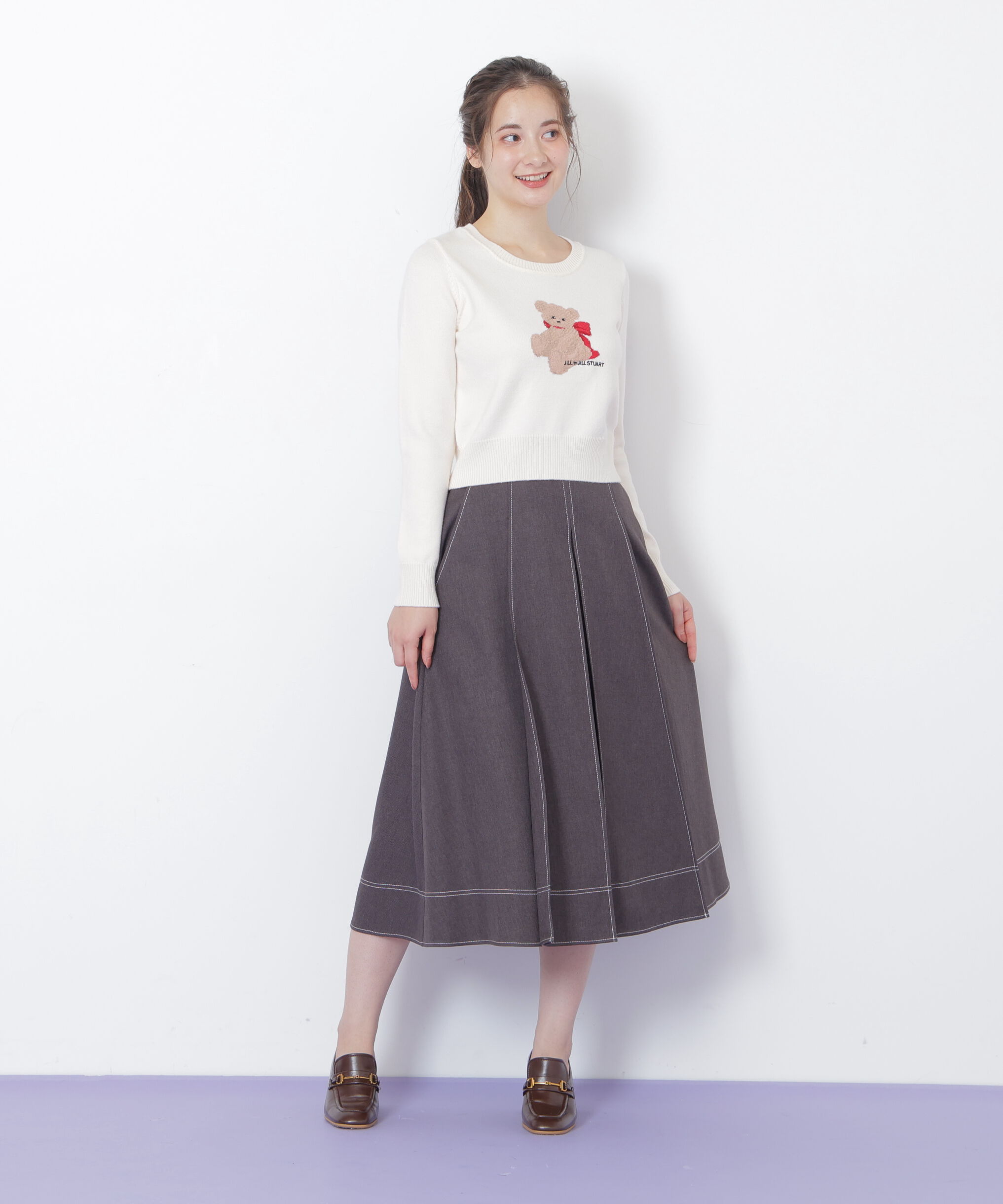  「フロント釦配色ステッチスカート」|スカート|