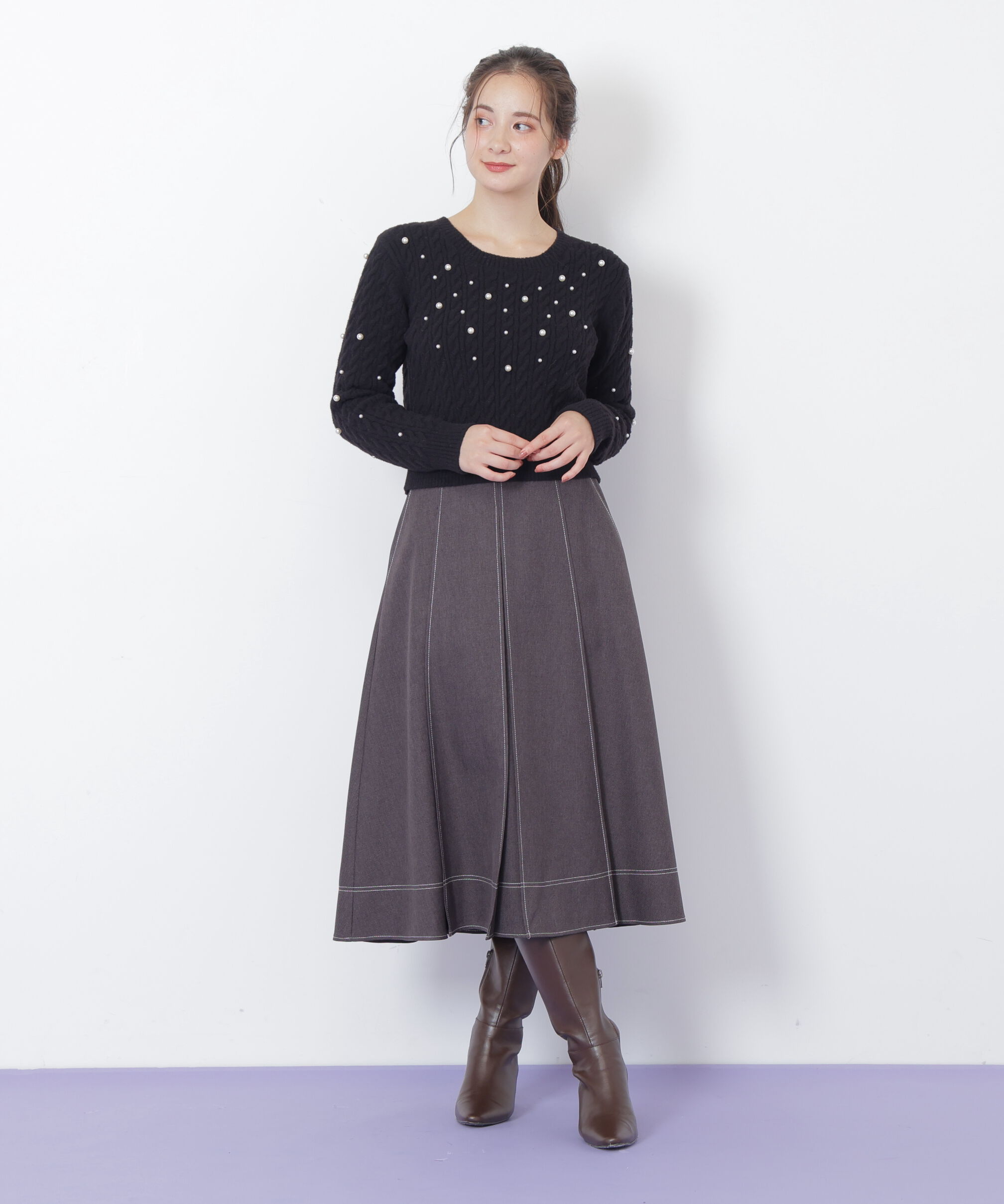  「ランダムパールミニケーブルニット」|ニット・セーター|