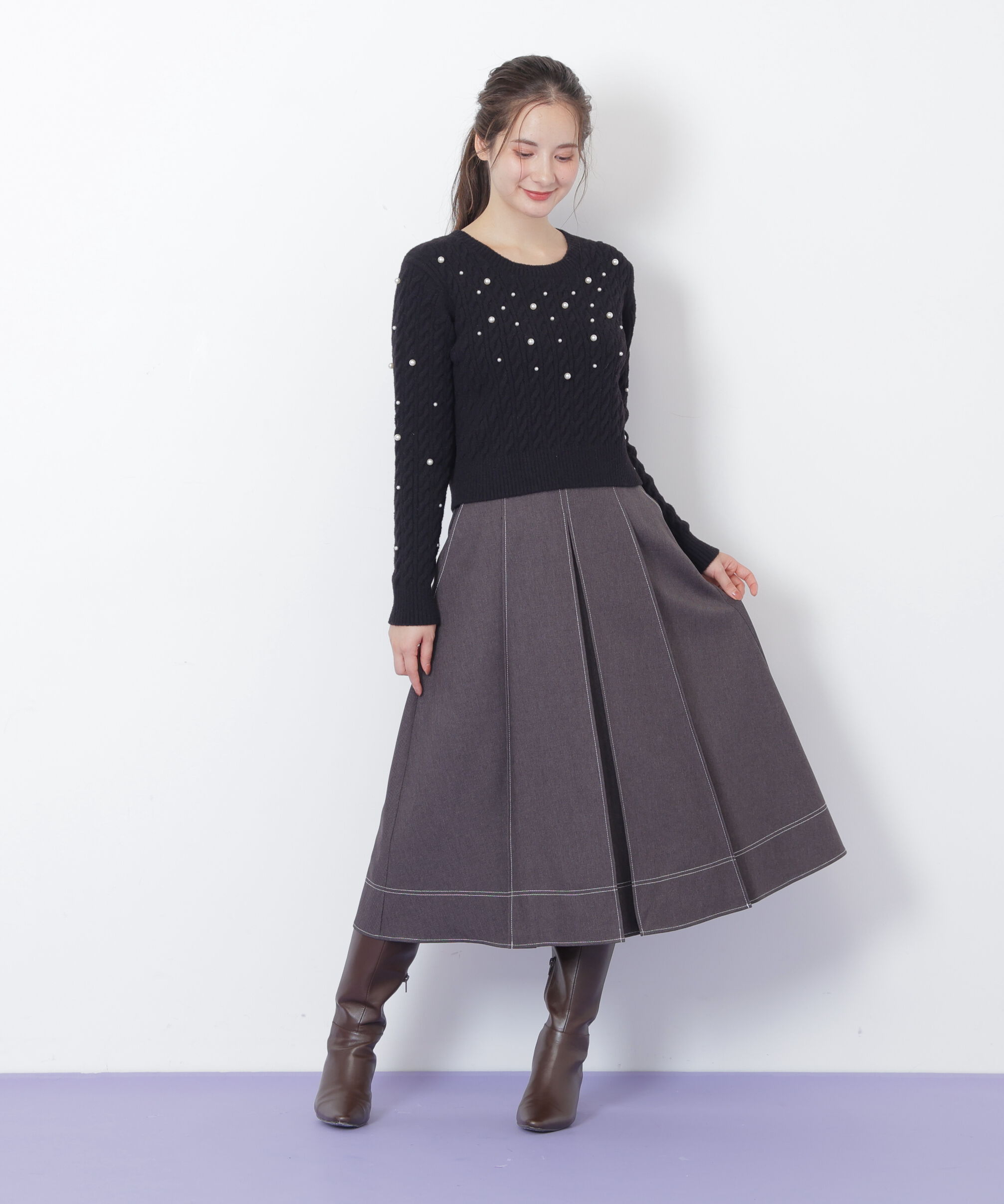  「ランダムパールミニケーブルニット」|ニット・セーター|