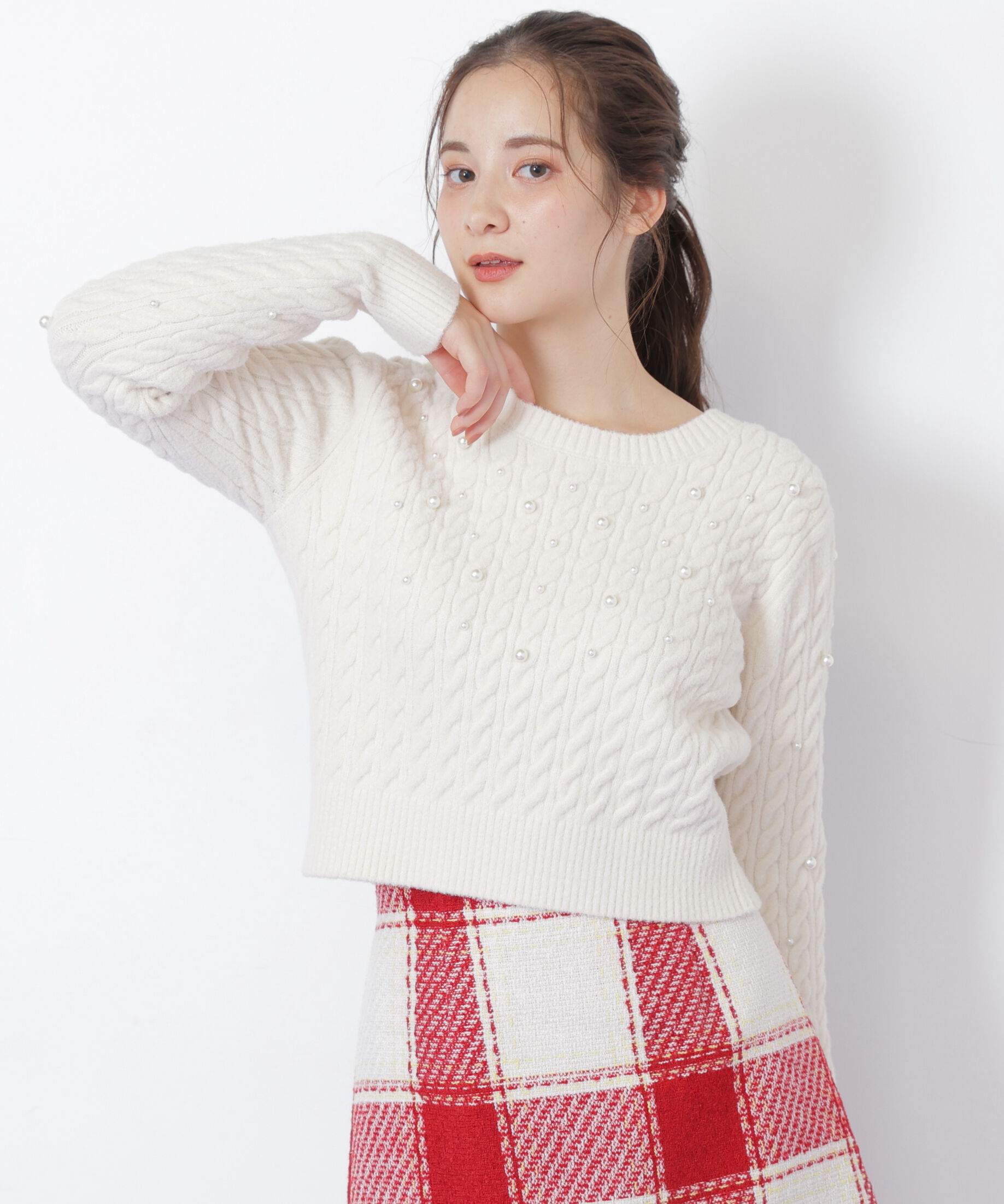  「ランダムパールミニケーブルニット」|ニット・セーター|