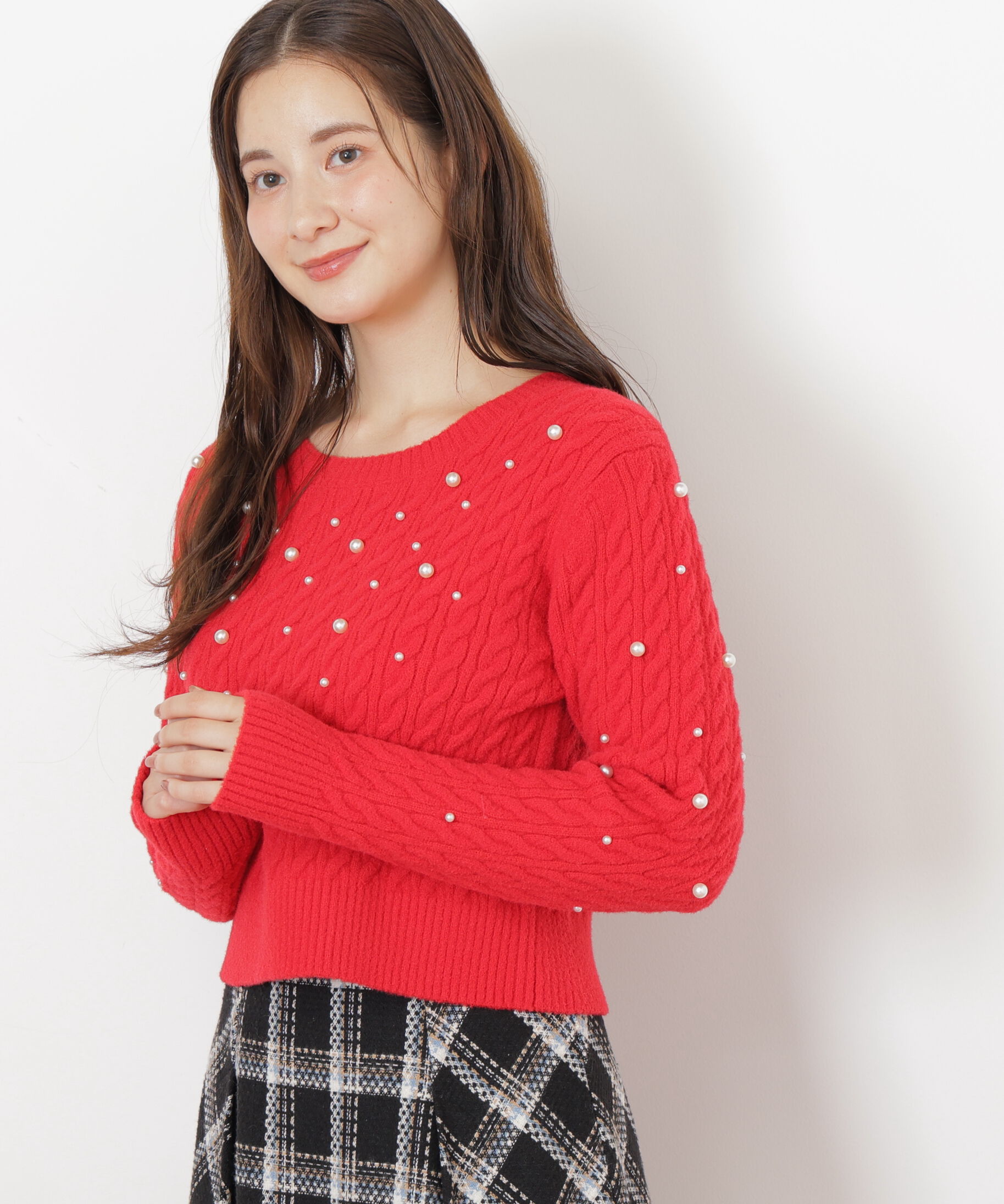  「ランダムパールミニケーブルニット」|ニット・セーター|