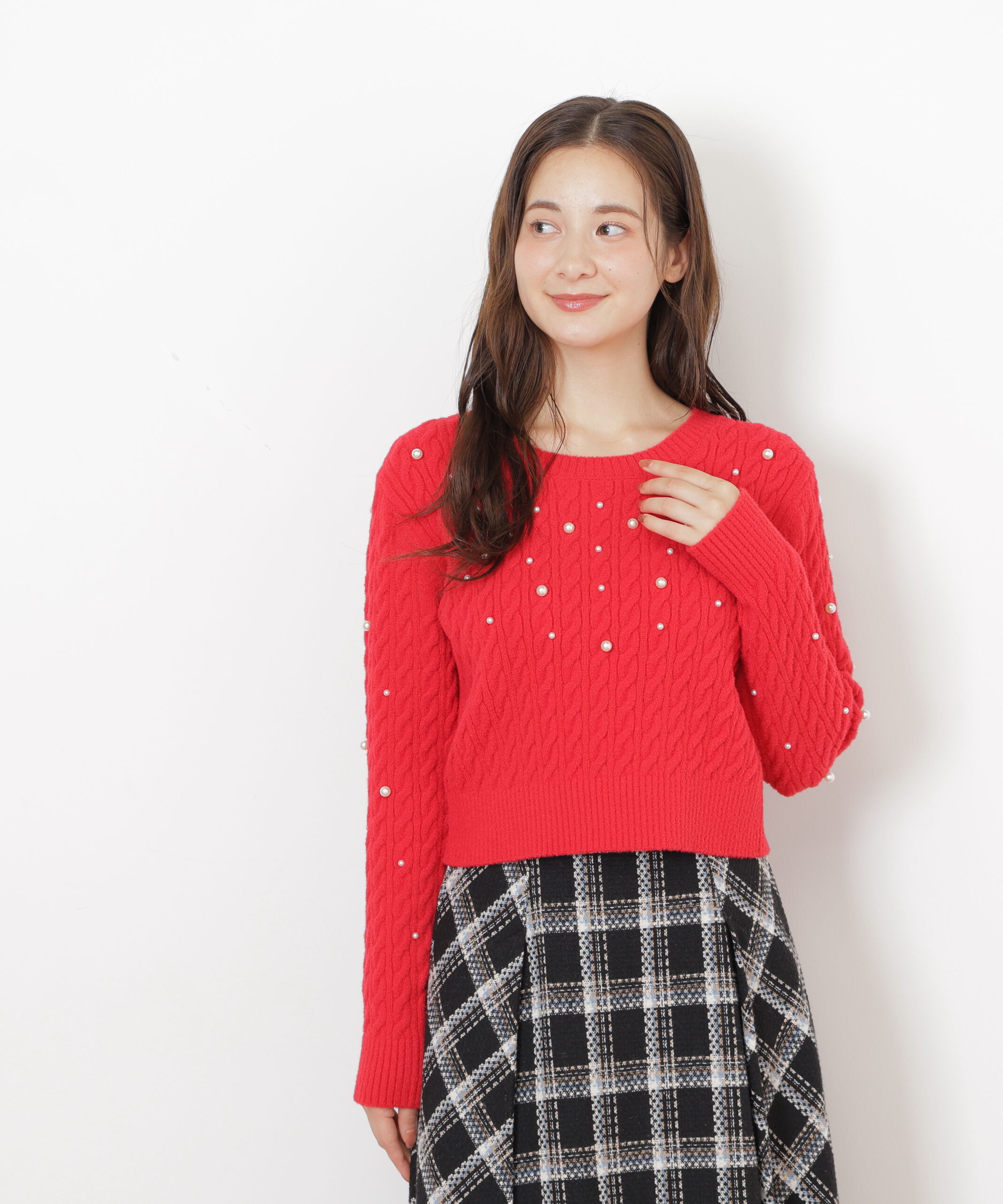  「ランダムパールミニケーブルニット」|ニット・セーター|