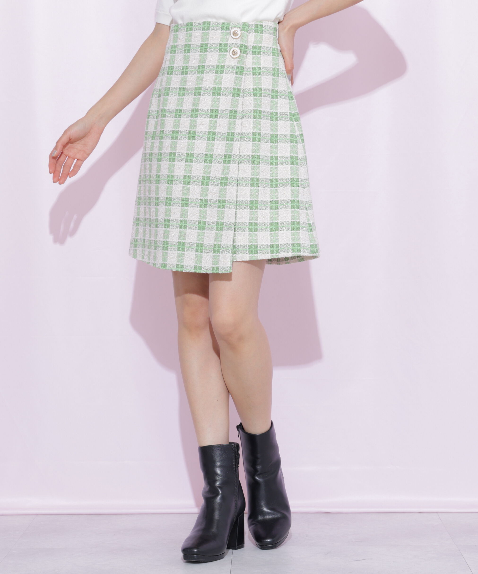  「ブロックチェックツィードミニスカート」|スカート|