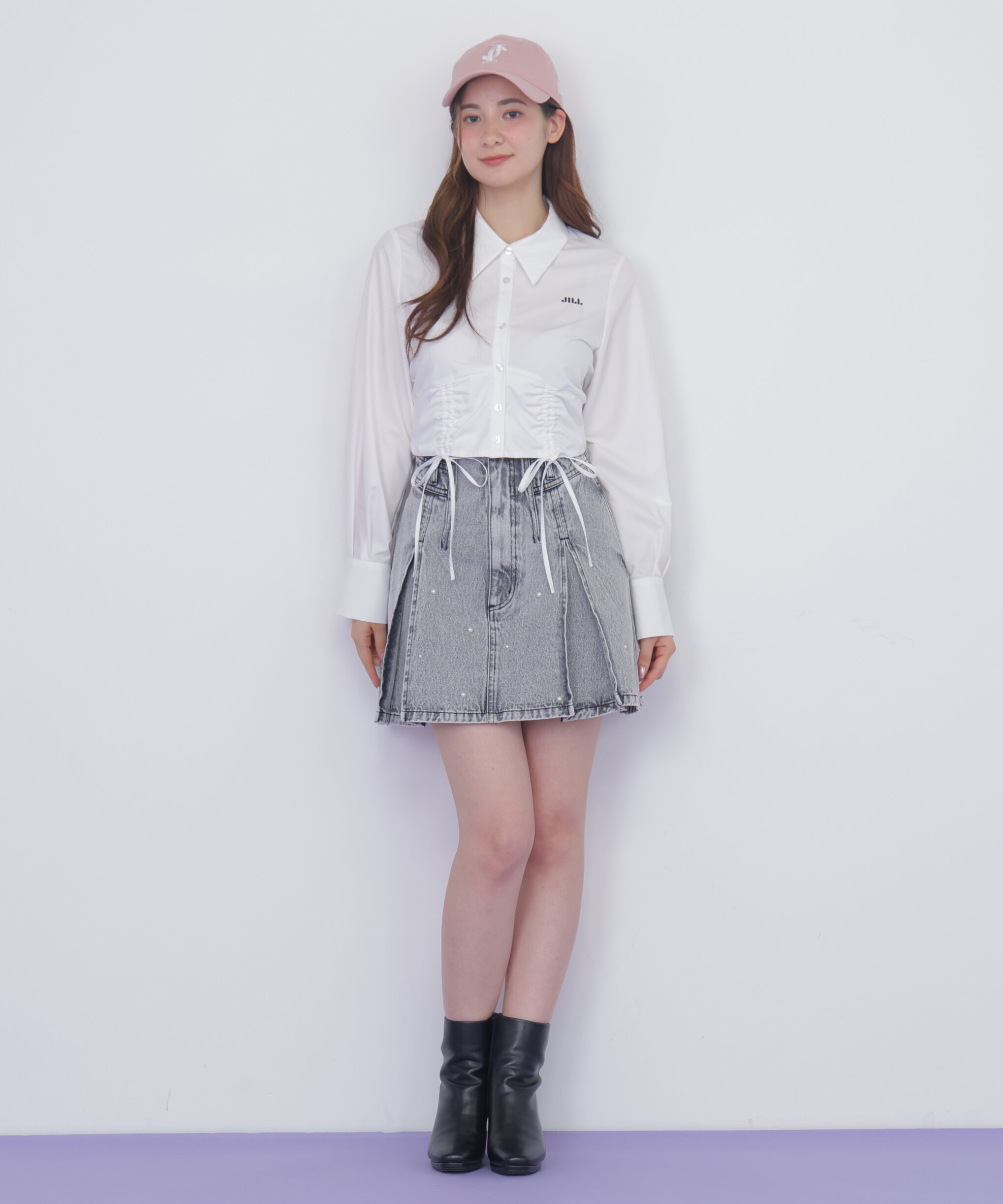  「構築パネルデニムミニスカート」|スカート|グレー