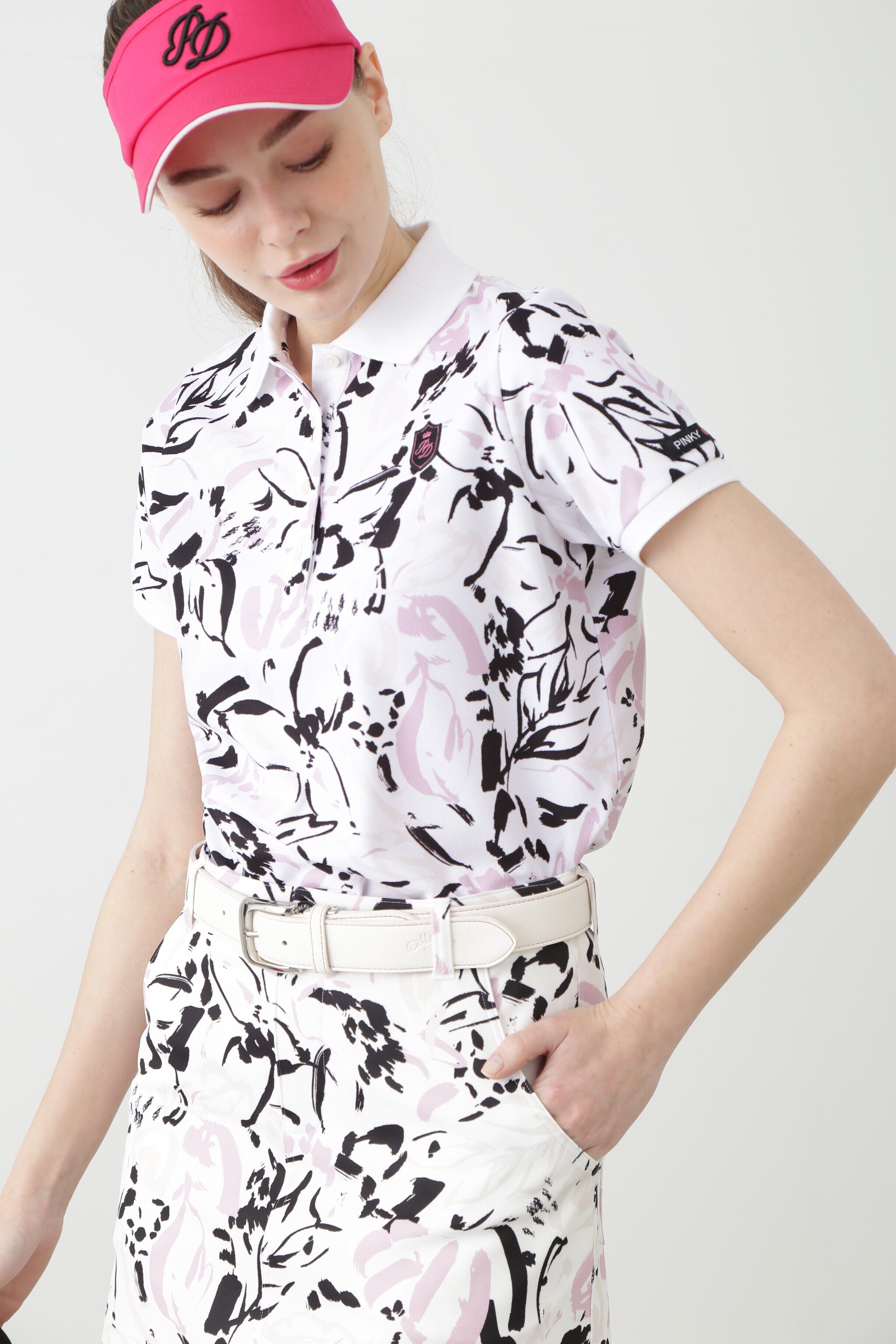  「[PINKY GOLF]オプティカルフラワープリントポロシャツ」|Tシャツ・カットソー|ピンク