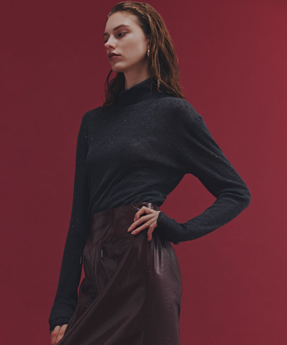  「◆スパンコールシアーモックネックプルオーバー」|ニット・セーター|