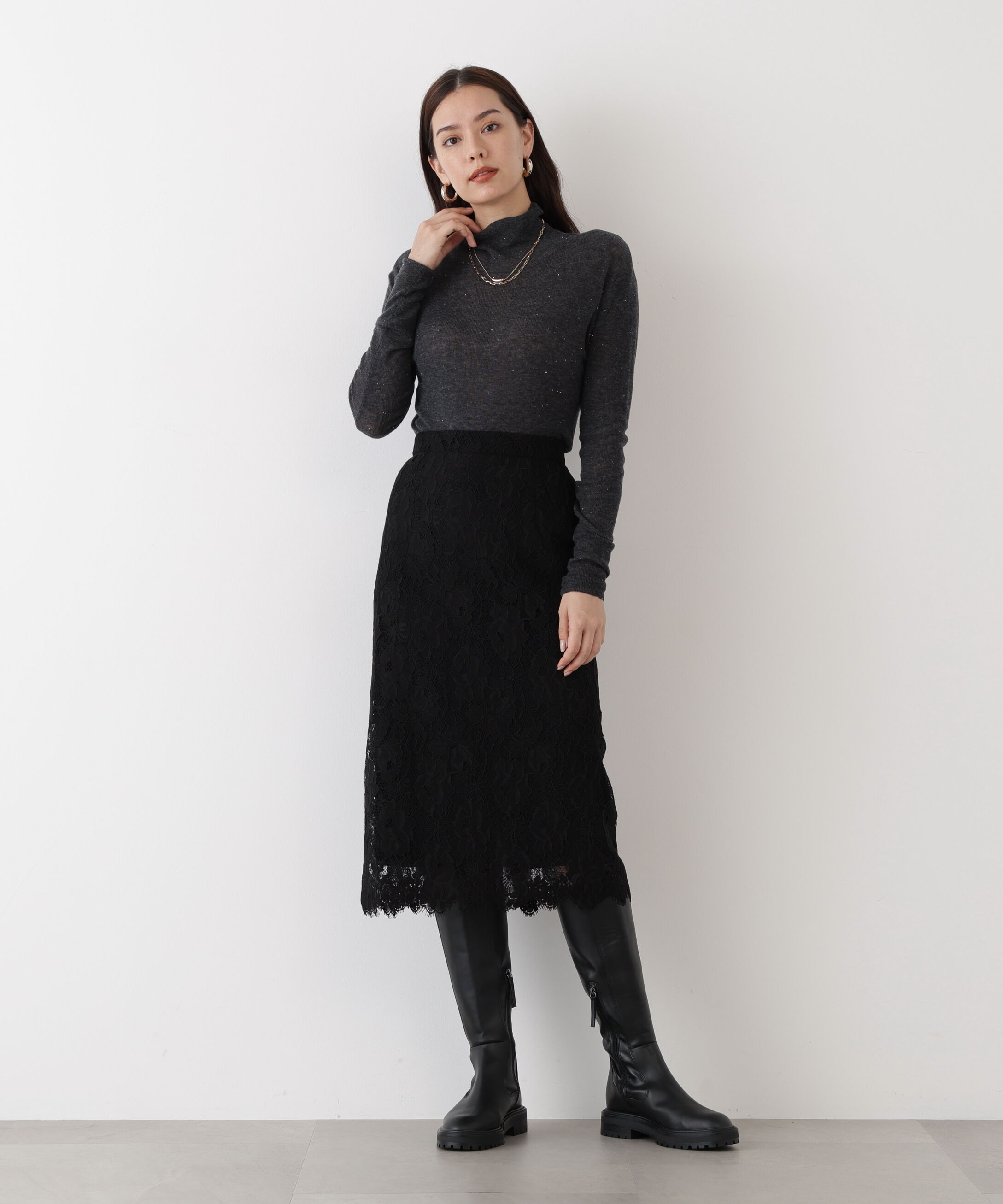  「◆スパンコールシアーモックネックプルオーバー」|ニット・セーター|