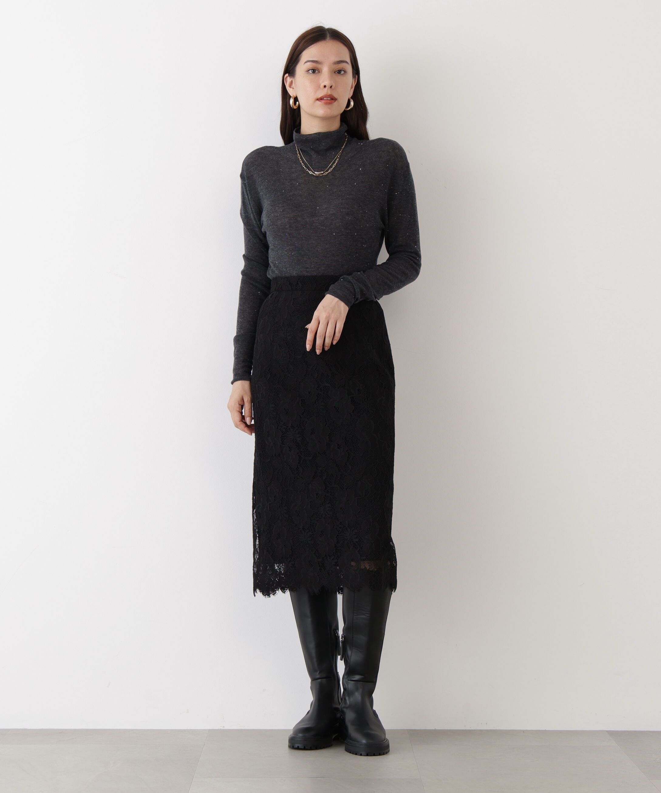  「◆スパンコールシアーモックネックプルオーバー」|ニット・セーター|