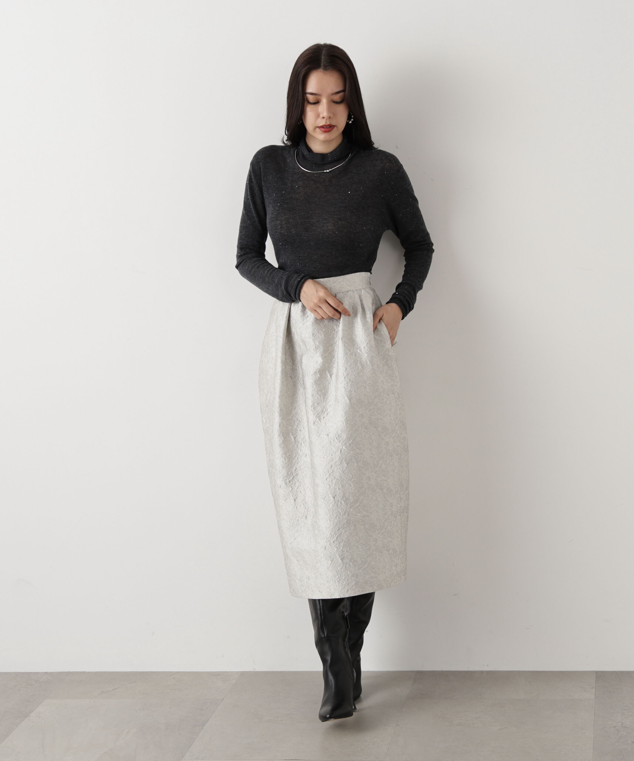  「◆スパンコールシアーモックネックプルオーバー」|ニット・セーター|