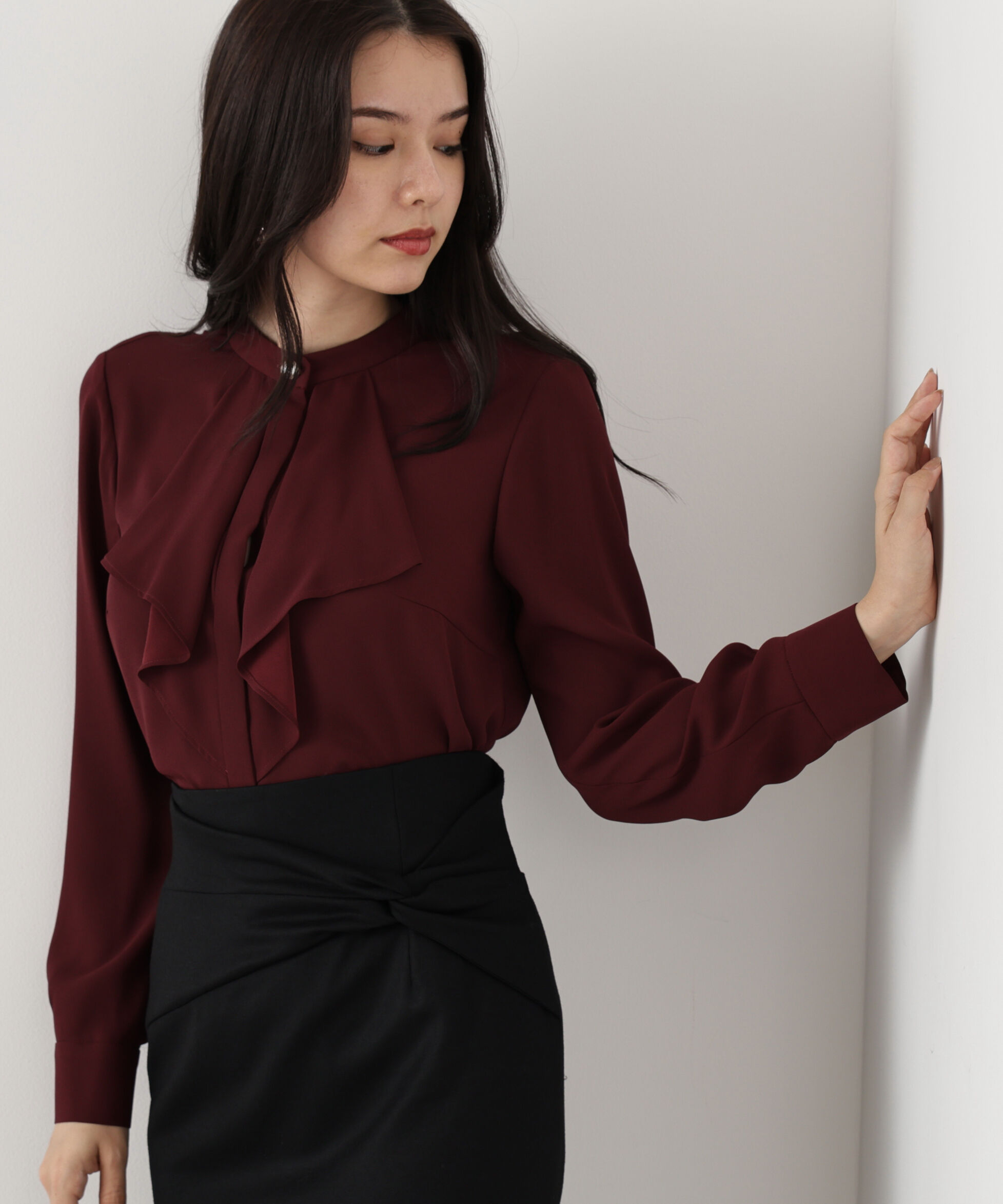  「◆フロントラッフルパール釦ブラウス」|シャツ・ブラウス|