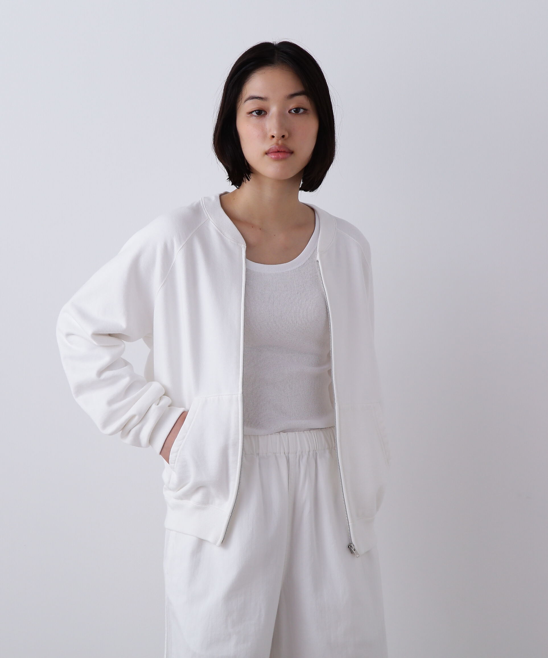 YLEVE 「Ｙ / ORGANIC COTTON HEAVY WEIGHT FLEECE ZIP UP BLOUSON」|ブルゾン・スタジャン|ホワイト