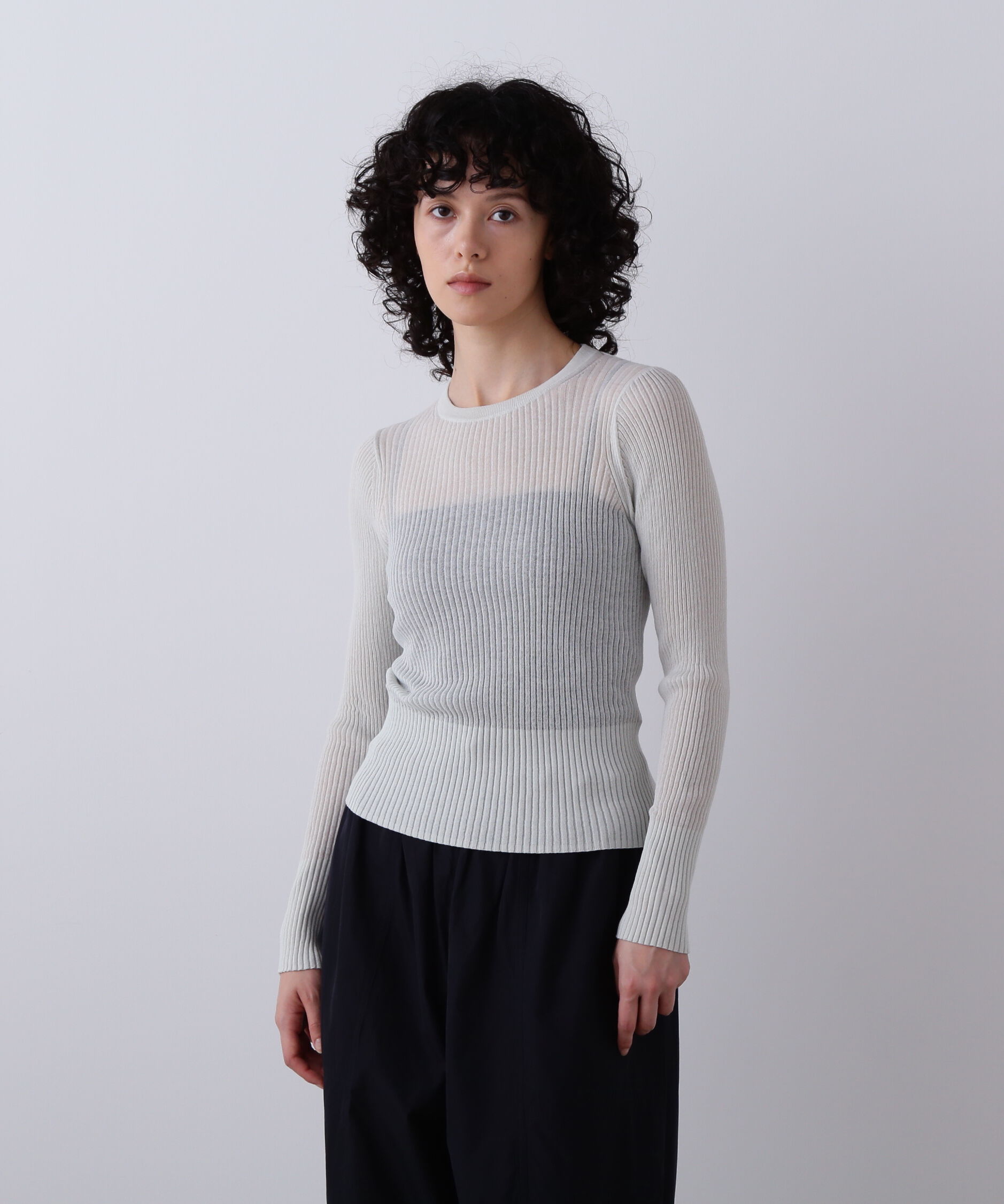YLEVE 「YLEVE / SHEER RIB KNIT LONG SLEEVE PULLOVER」|ニット・セーター|ブルー