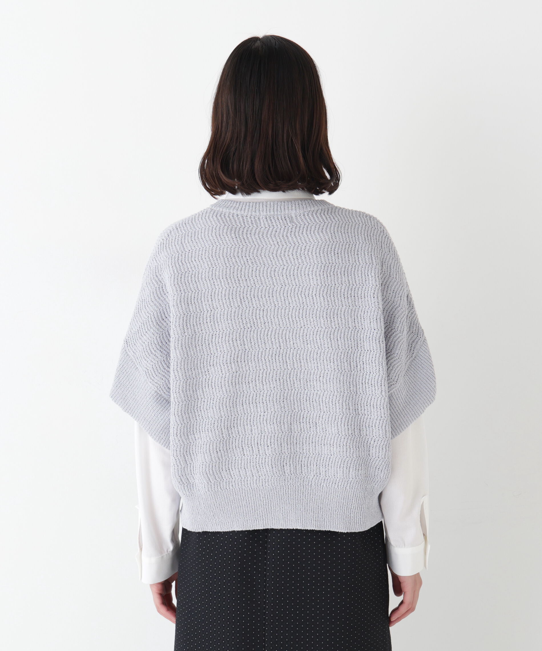  「◆綿ポリエステルヘリンボーン柄半袖はおり」|ニット・セーター|