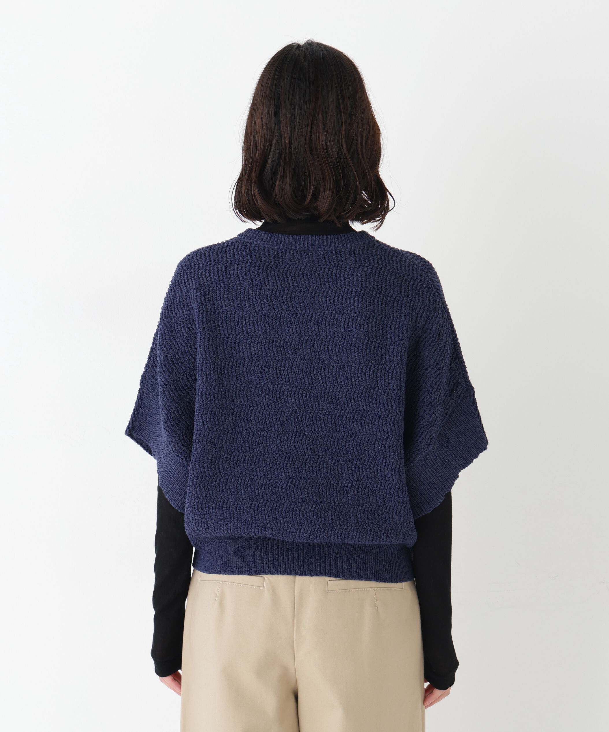  「◆綿ポリエステルヘリンボーン柄半袖はおり」|ニット・セーター|